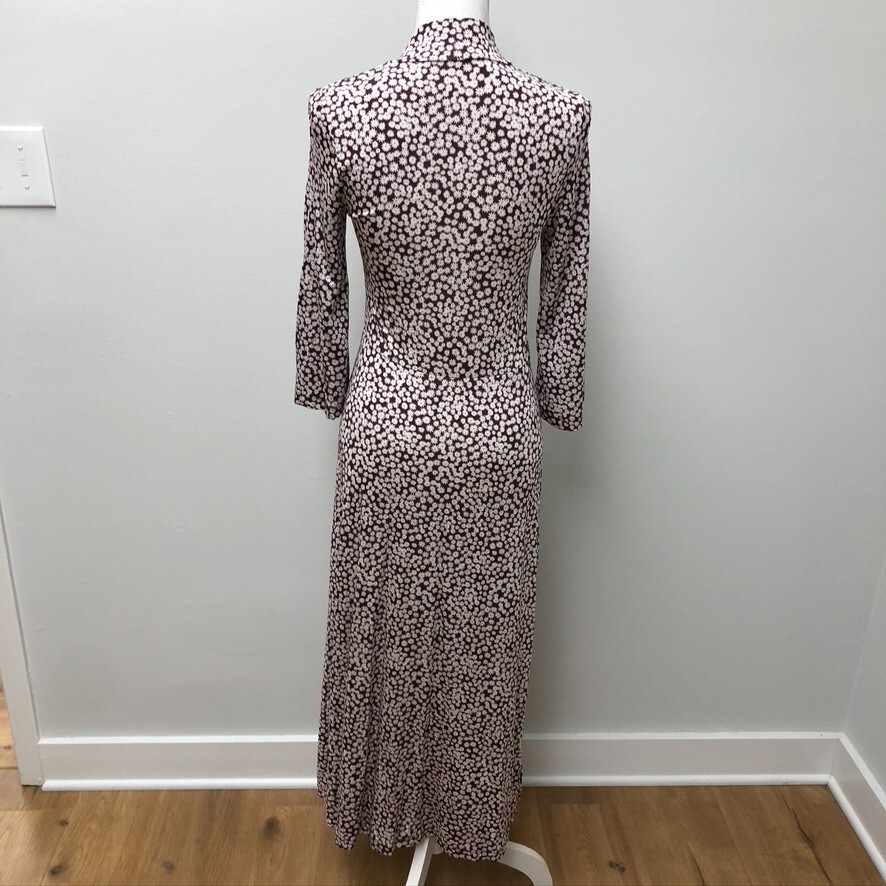 Samsoe Samsoe Fritta Dress Maxi Choco Aster Floral Micro Print Womens XS Retro