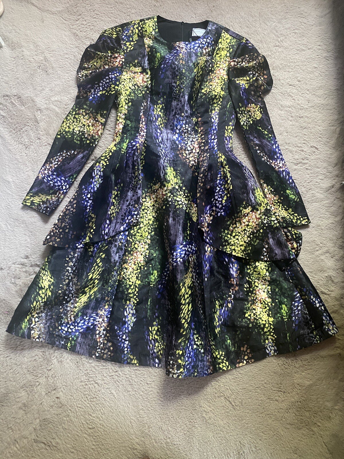 Apparalel Multicolor Confetti Print Satin Charmeuse Draped Butterfly Dress Sz XS