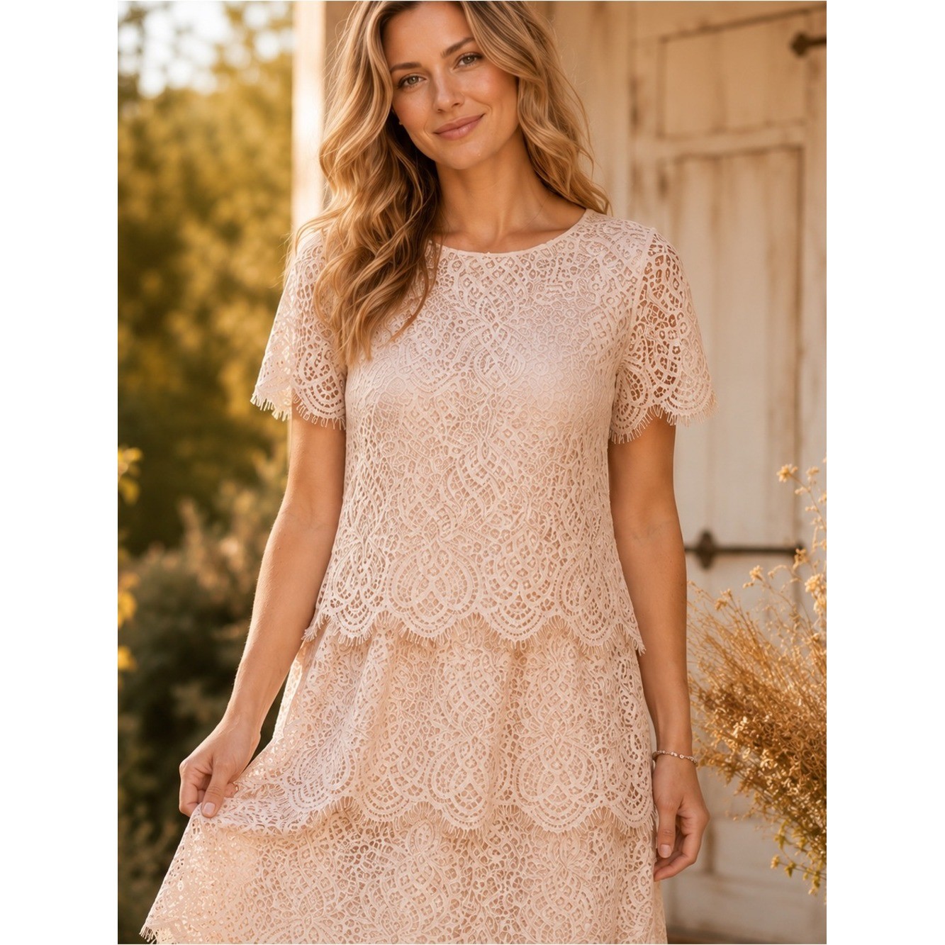 Sundance Julia Tiered Lace Boho Dress Large NWT lace made coquette feminine coqu
