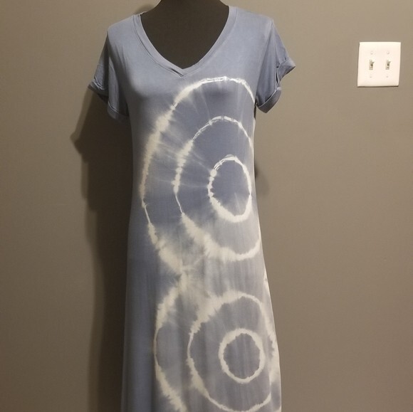 Venti6 Maxi Dress Short Sleeves Blue White Tie Dye Size Medium