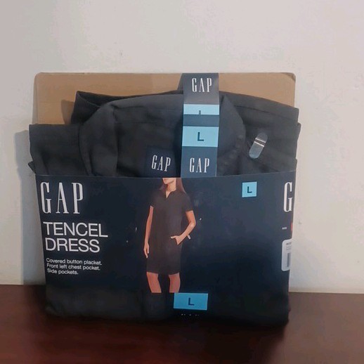 GAP Tencel Shirt Dress Shadow Grey Short Sleeve Button Pockets Size L