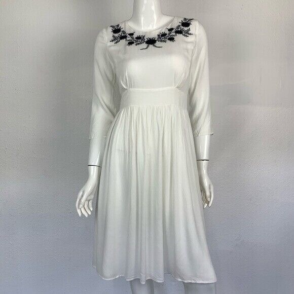 Mod Ref Midi Dress Small White Embroidered Boho Resort Beach Bridal Casual