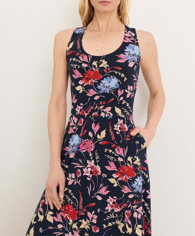 Pact Organic Fit & Flare Open Back Maxi Dress, Dayspring Blooms Multi