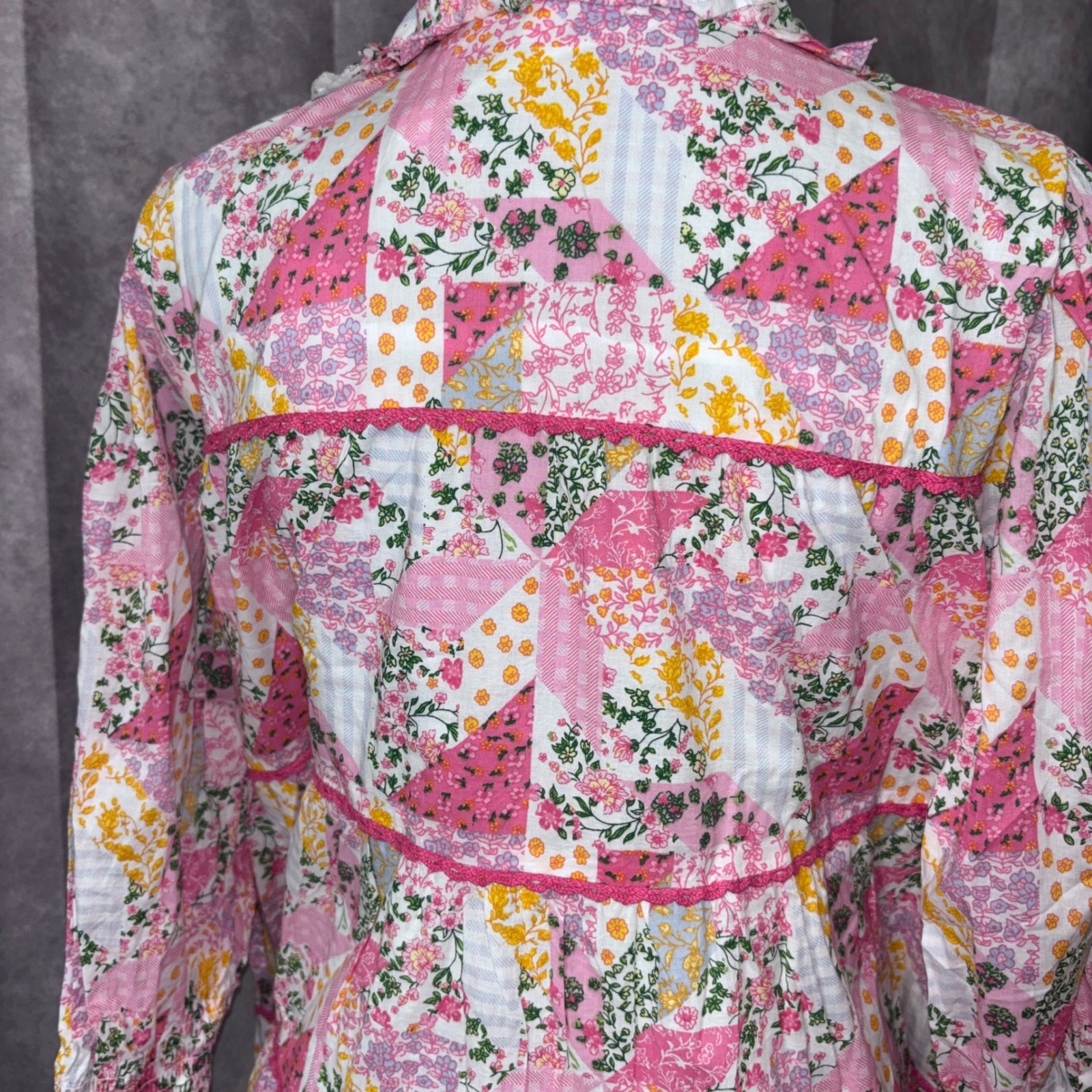 NWT Simply Southern Pink Patchwork Tiered Dress Cottagecore Pockets Size Medium