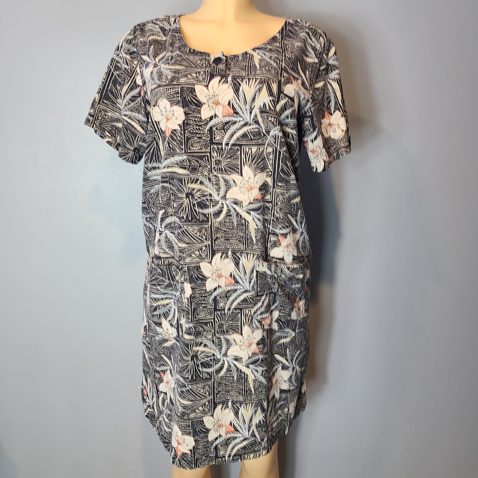Vintage Silk Resort Dress Sz Large Flowy Floral Cover-Up Beach Vacation Comfy