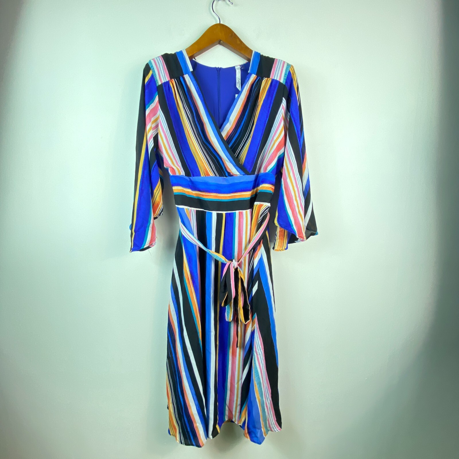 NY Collection Womens Plus 1X Multicolor Striped Belted Wrap Maxi Dress NWT BB30