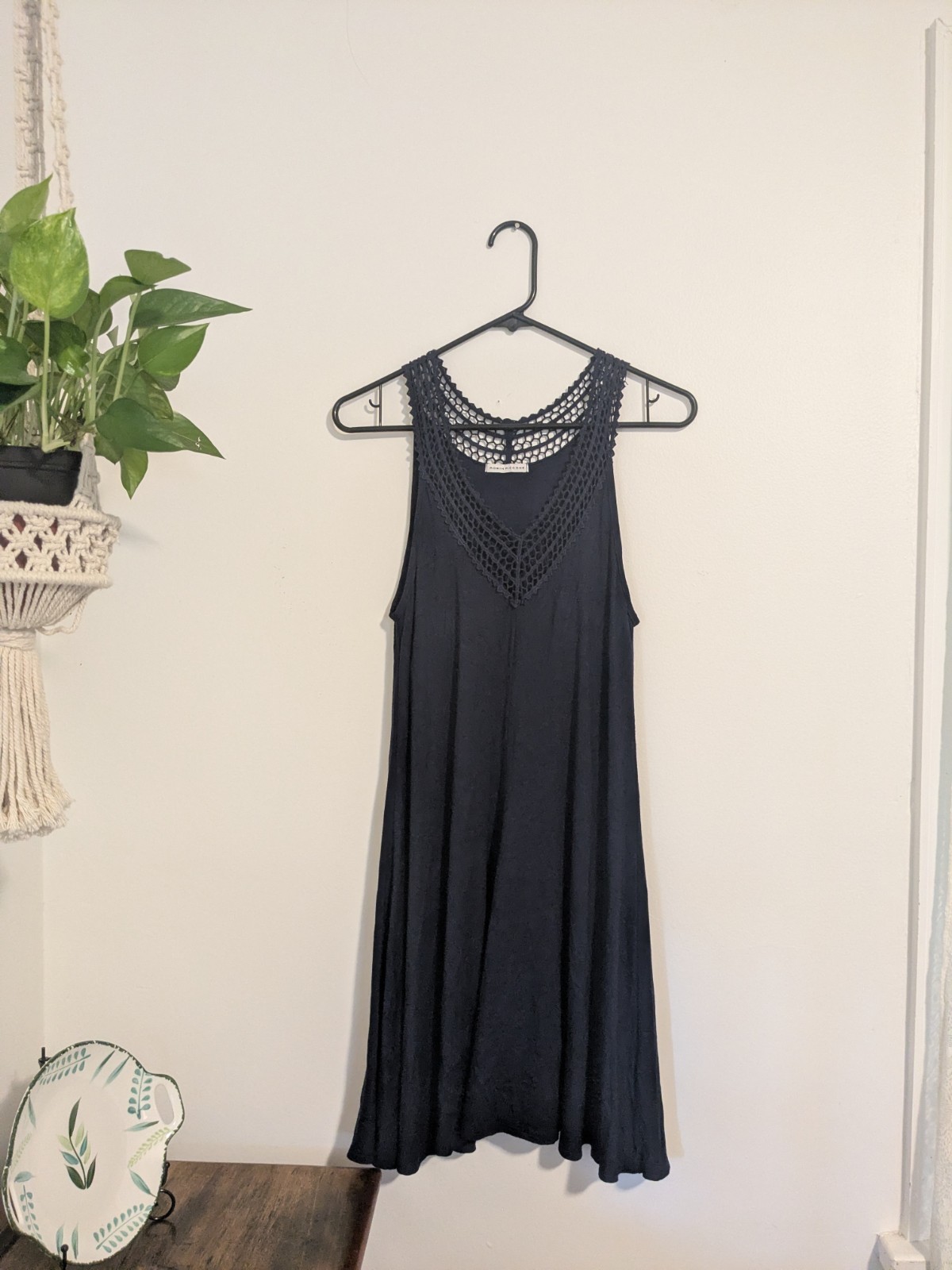 Robin Piccone Calista Braided Crochet Neck Sundress Cover Up Navy S