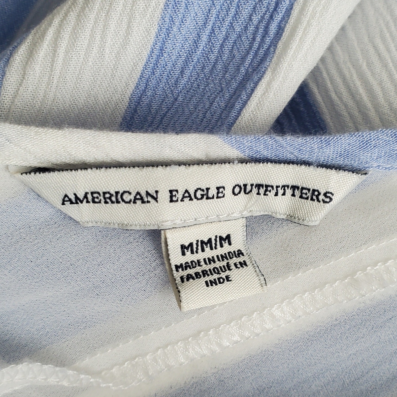 American Eagle Blue White Cabana Stripe Midi Sundress M Boho Chic Preppy Beach