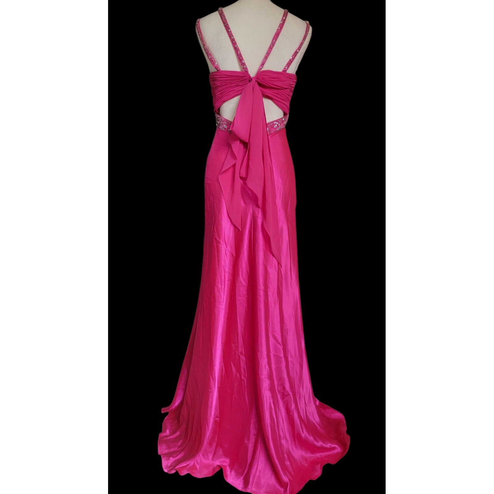 Cache Hot Pink Beaded Strappy Self-Tie Bow Closure Evening Gown Dress Size 6
