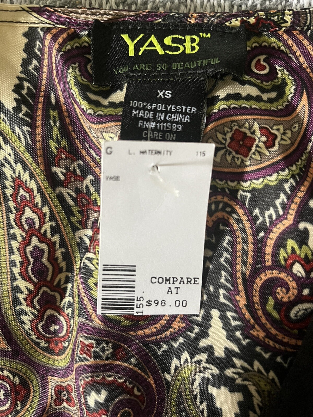YASB Womens Size XS Asian Theme Paisley Print Dress Tie Waist
