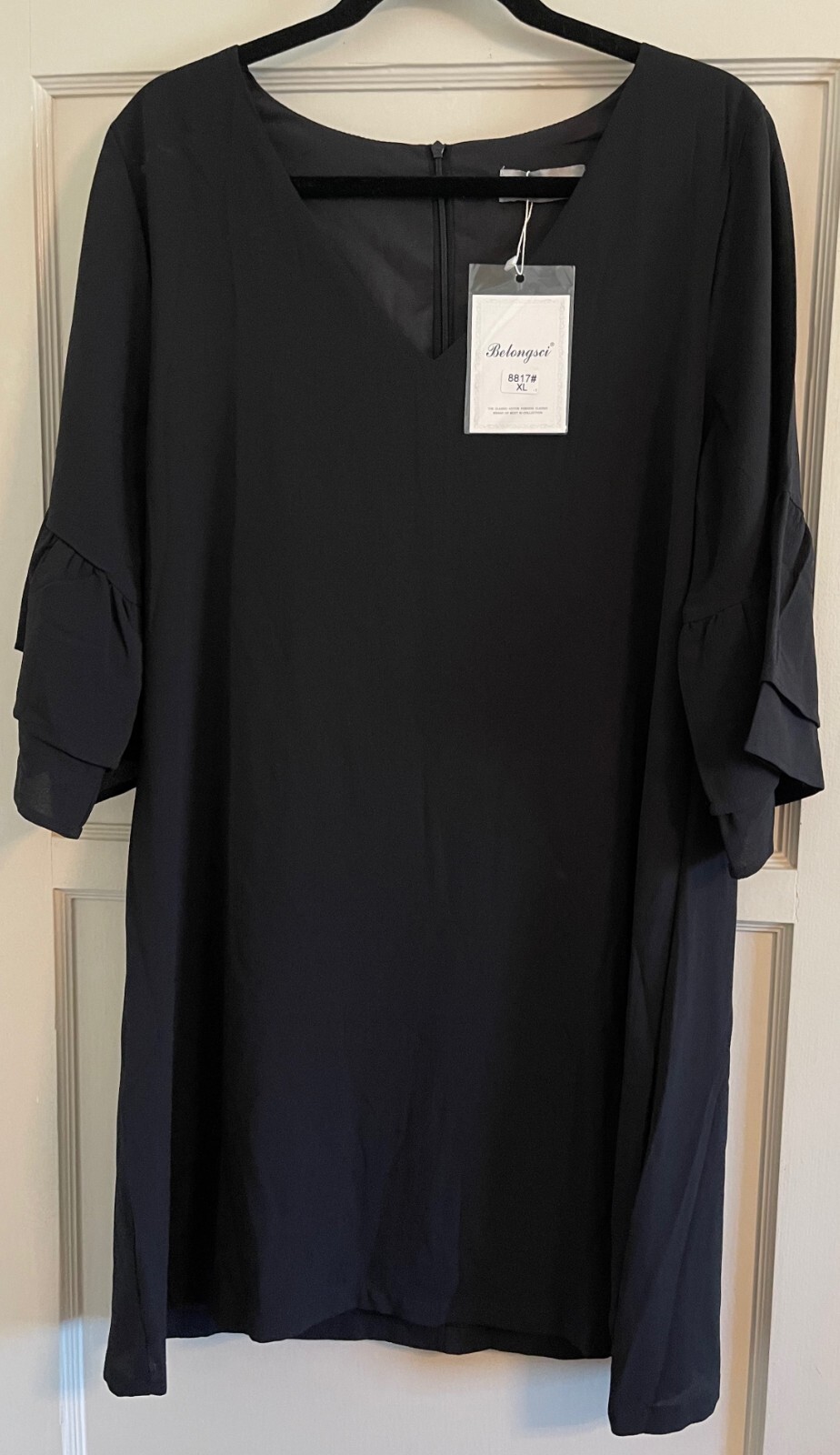 BELONGSCI, WOMEN’S XL LBD BLACK SHORT SHIFT DRESS, NEW TAGS