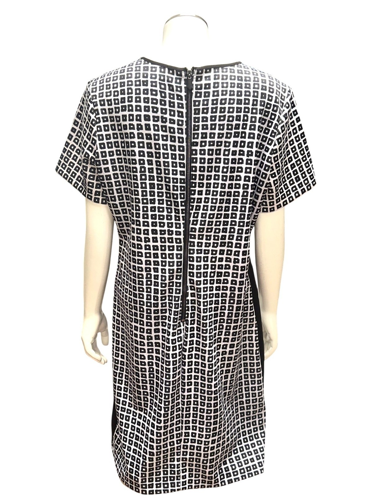Reed Size Large Black White Geometric Print Dress Short Sleeve City Modern Style