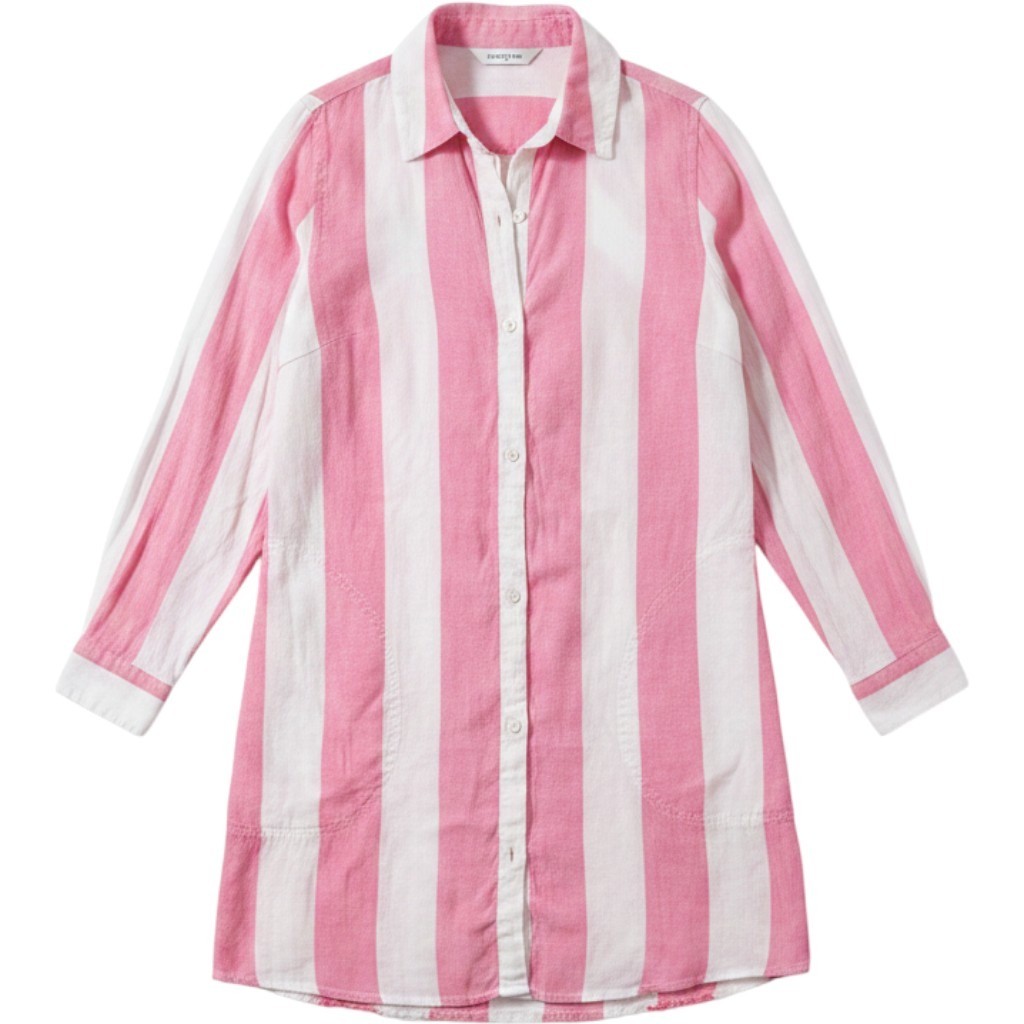 Tommy Bahama Pink White Striped Linen Button Down Dress Swim Cover Up Med NWOT
