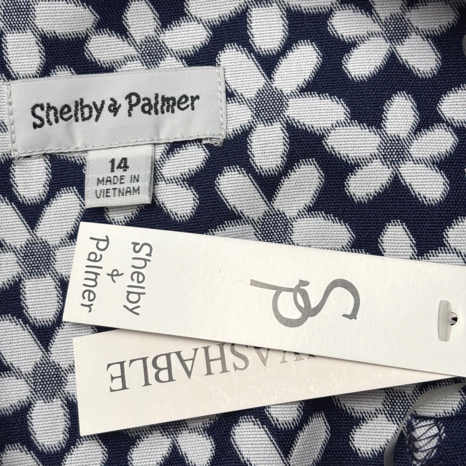 Shelby & Palmer Navy White Floral Sheath Dress with Red Belt Pockets Size 14 NWT
