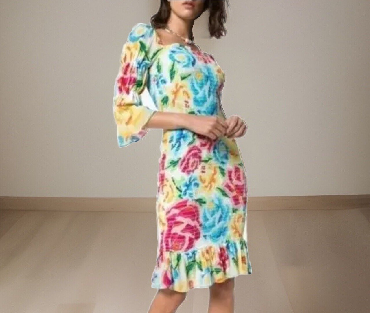 All Things Mochi Mariana Shirred Silk Dress Sz S Floral Preppy Cottagecore