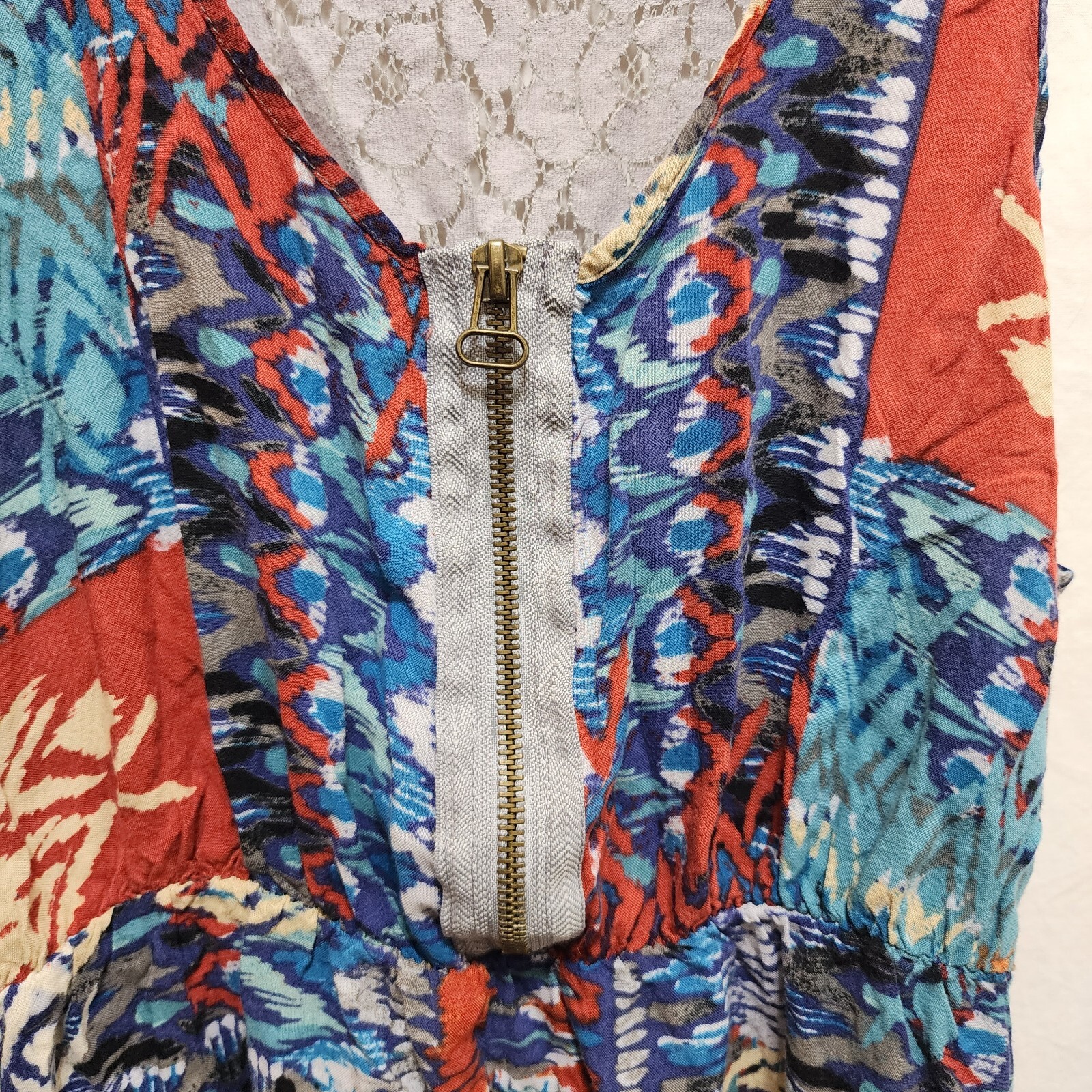 Belle du Jour Multicolor Painting Lace Backing Half Zip Sleeveless Dress X-Large