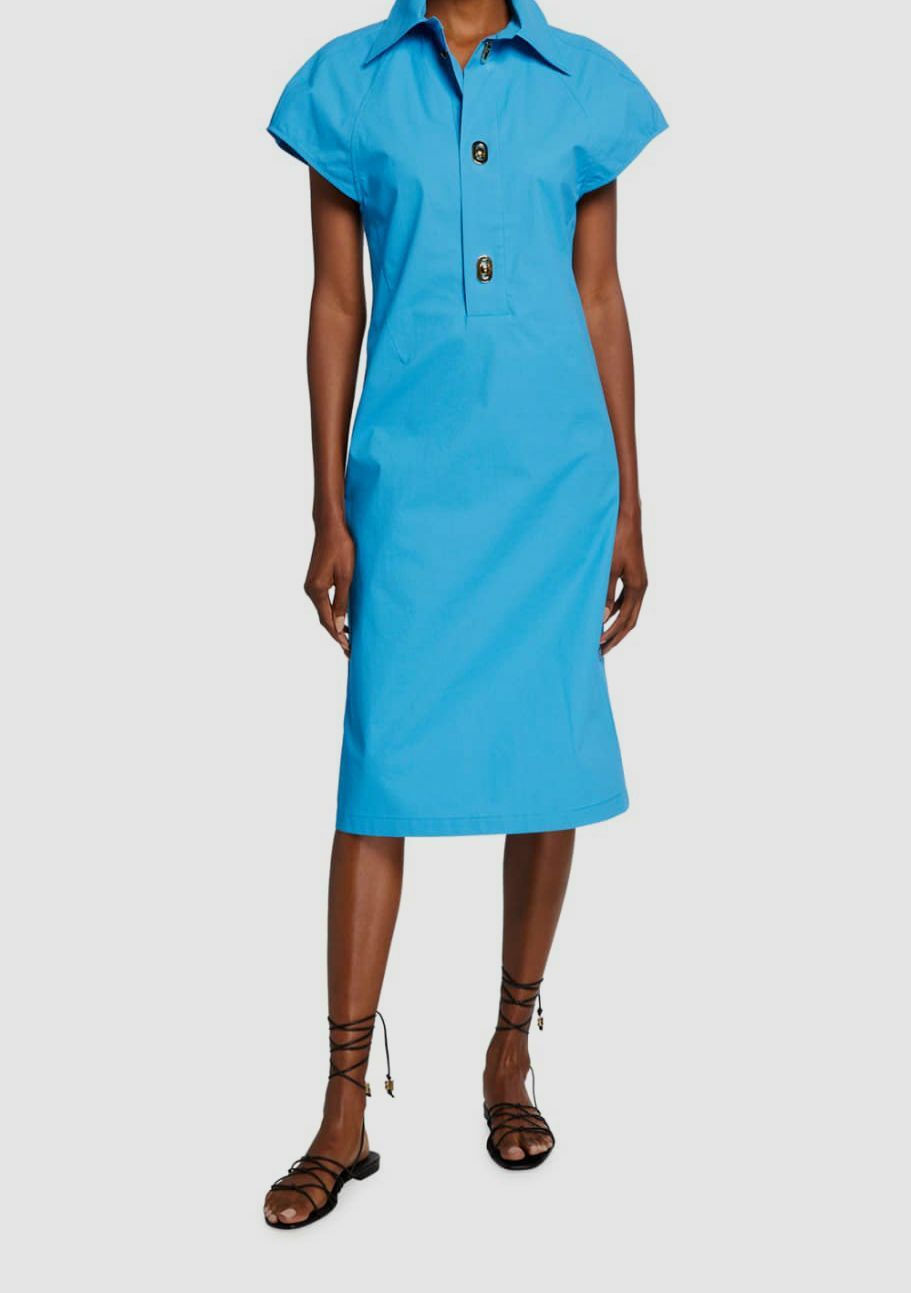 $1850 Bottega Veneta Women’s Solid Blue Short Sleeve Shirtdress Size IT 40/US 4