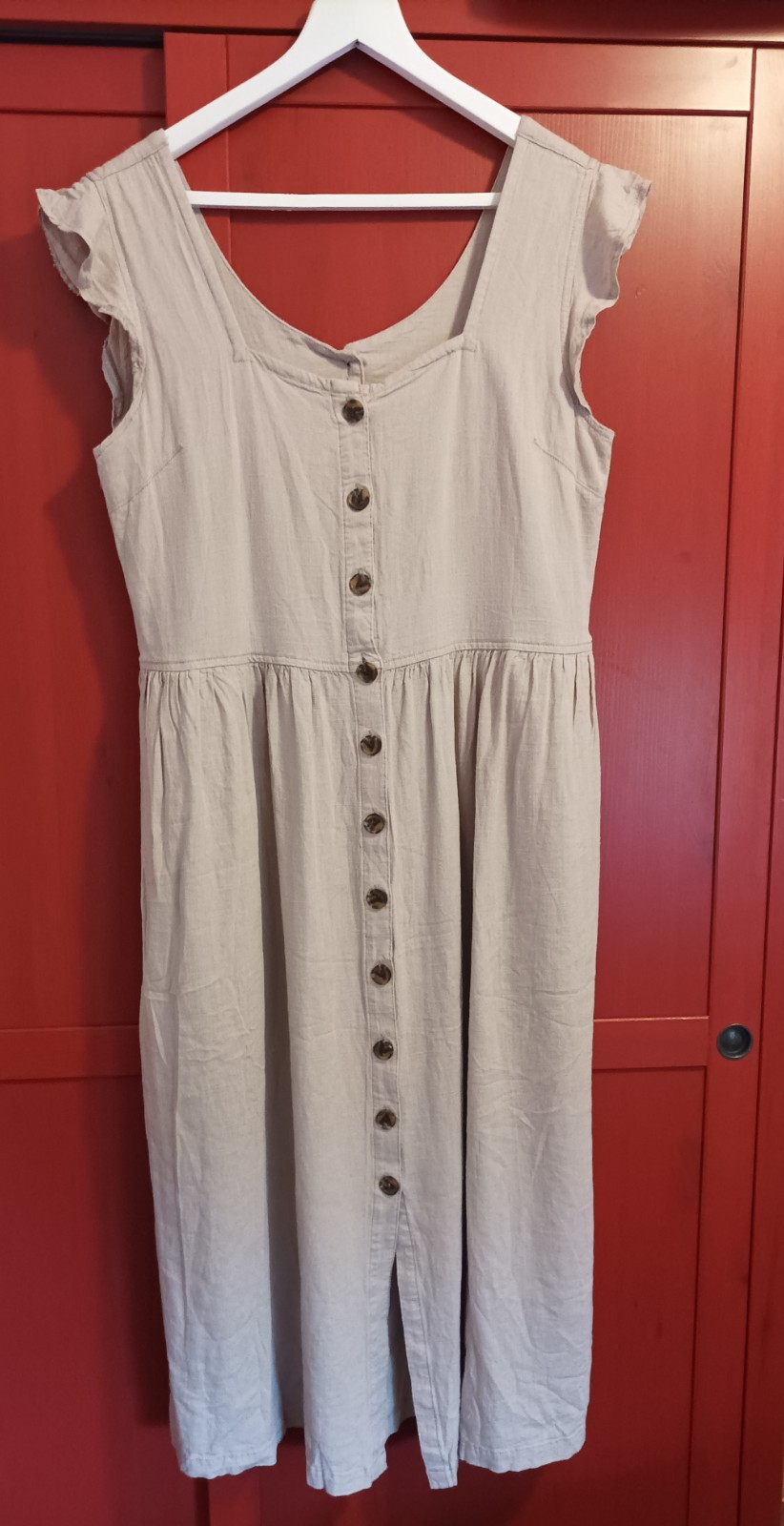 Next pinafore dress s12/14, loose fit, midi. keyhole back. Viscose/linen mix.