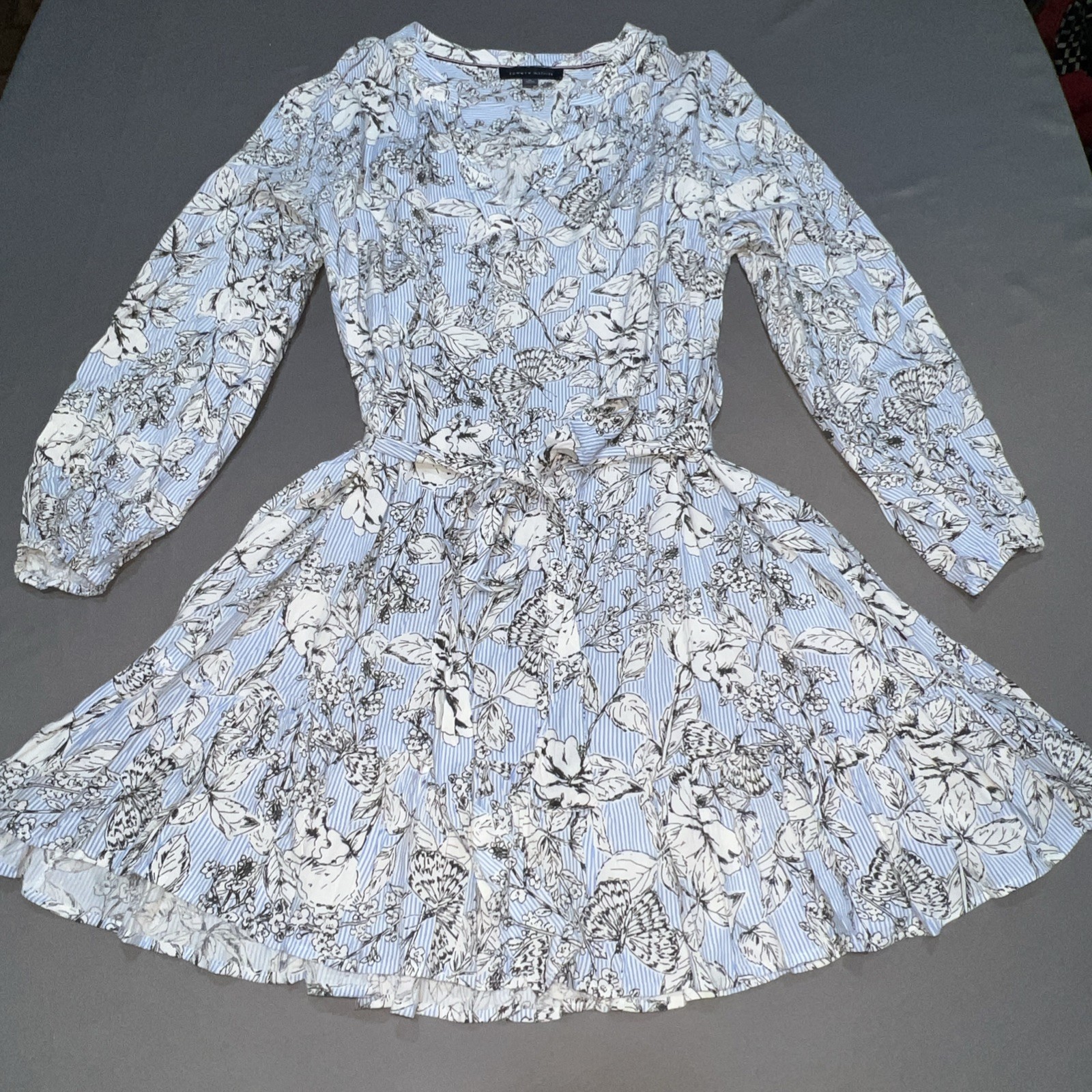 Tommy Hilfiger Women’s Blue Butterfly Band Collar Dress Size XL -5209