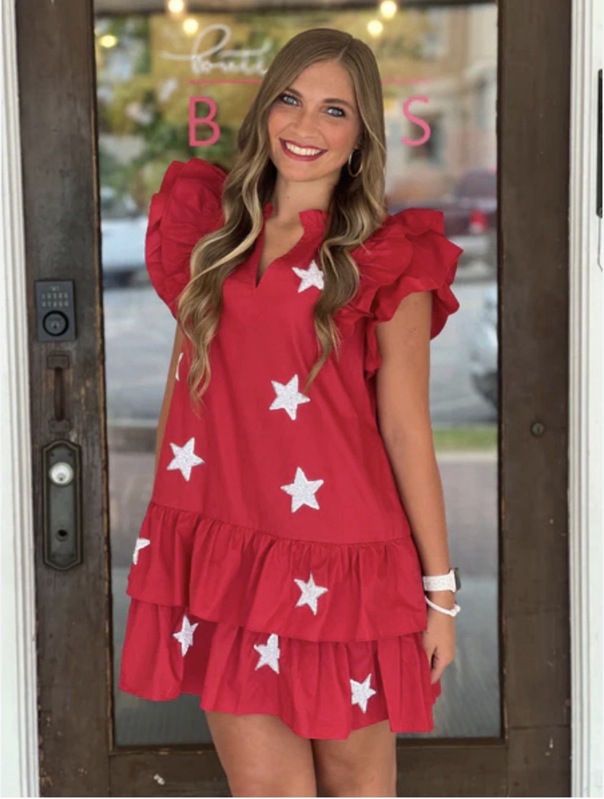 Poplin Star Of The Show Crimson Sequined Dress Patriotic Ruffle Boutique Pageant
