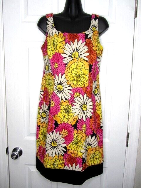 Kim Rogers Women’s Dress SZ 8 Sleeveless Daisies Retro Bold Colorful Hippy BOHO