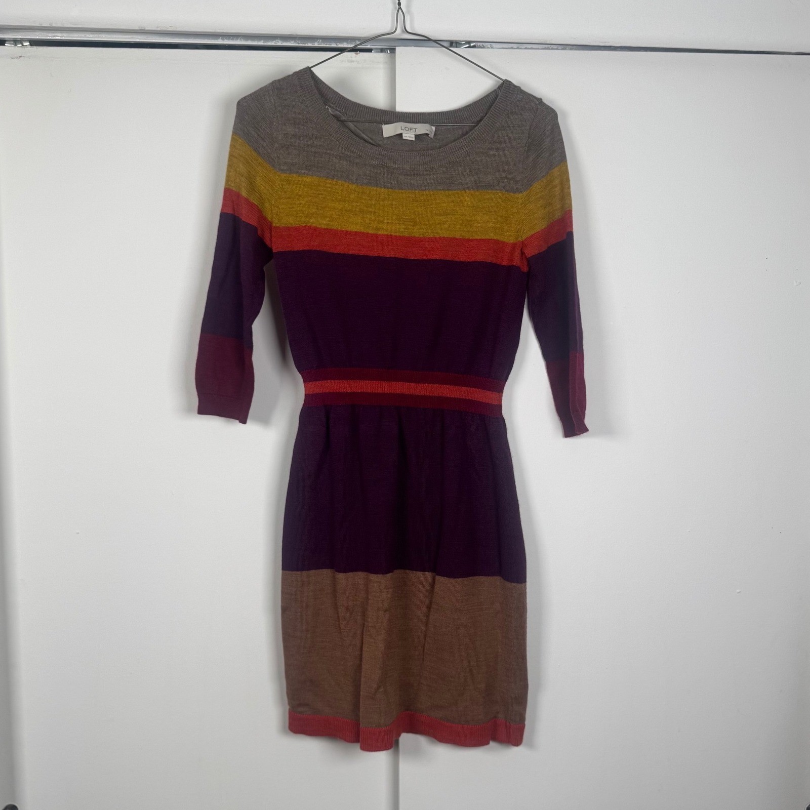 LOFT Petites Wool Blend Striped Sweater Dress Multi Color Long Sleeve SP