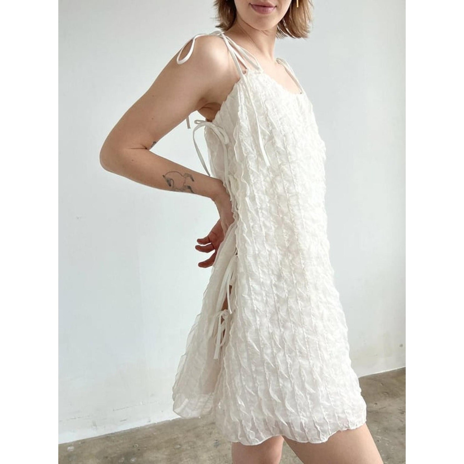 Lisa Says Gah Side Tie Mini Dress Vanilla Ruffle size XL