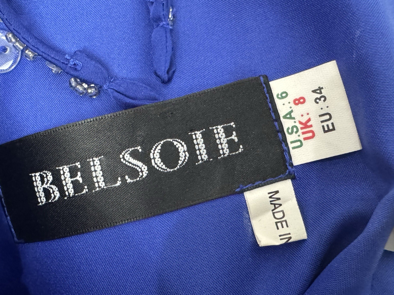 Belsoie Cobalt Blue Gown Size 6 Maxi Beaded Straps Crisscross Back Flowy