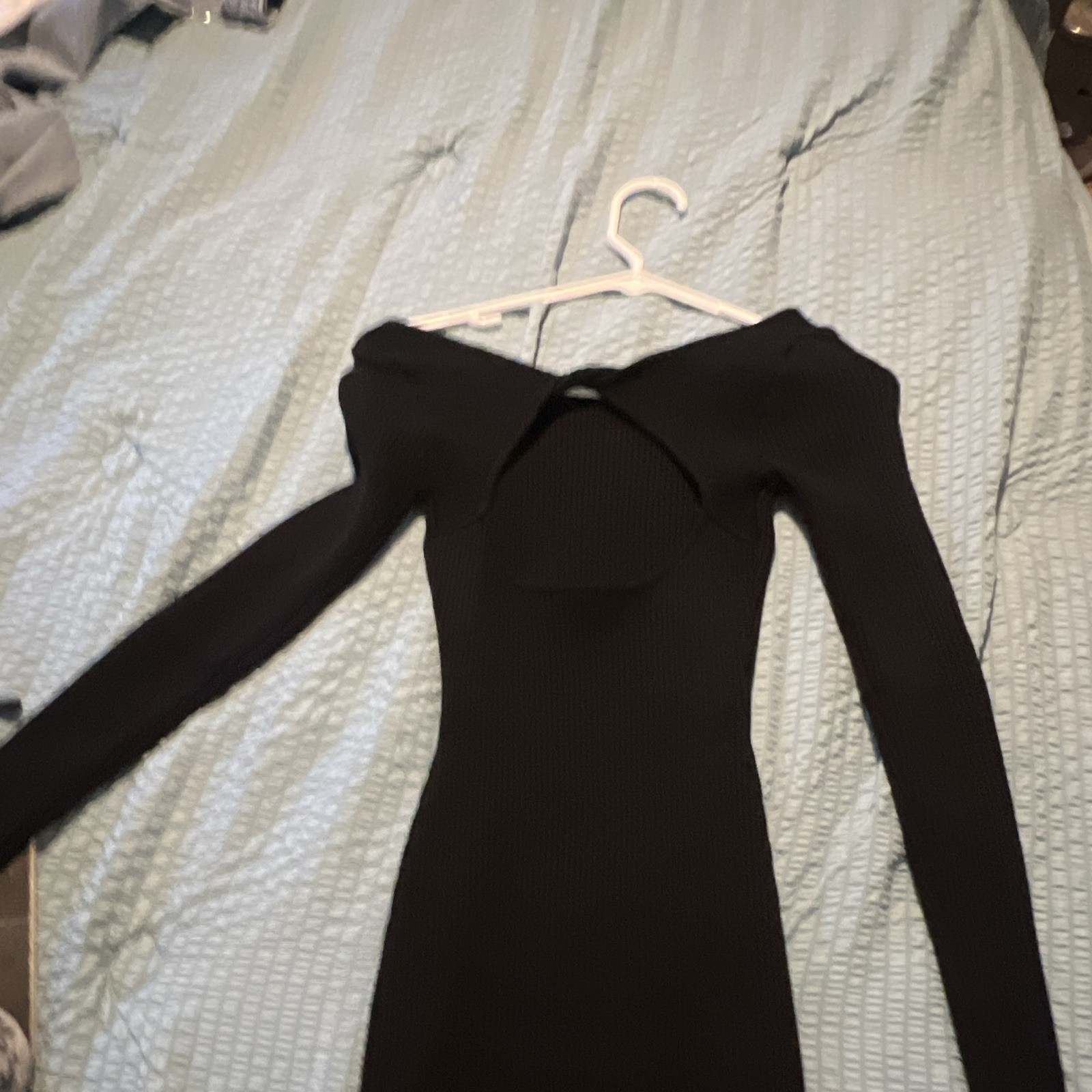 Women’s Black Off the Shoulder Long Sleeve Bodycon Knit Long Dress Size S