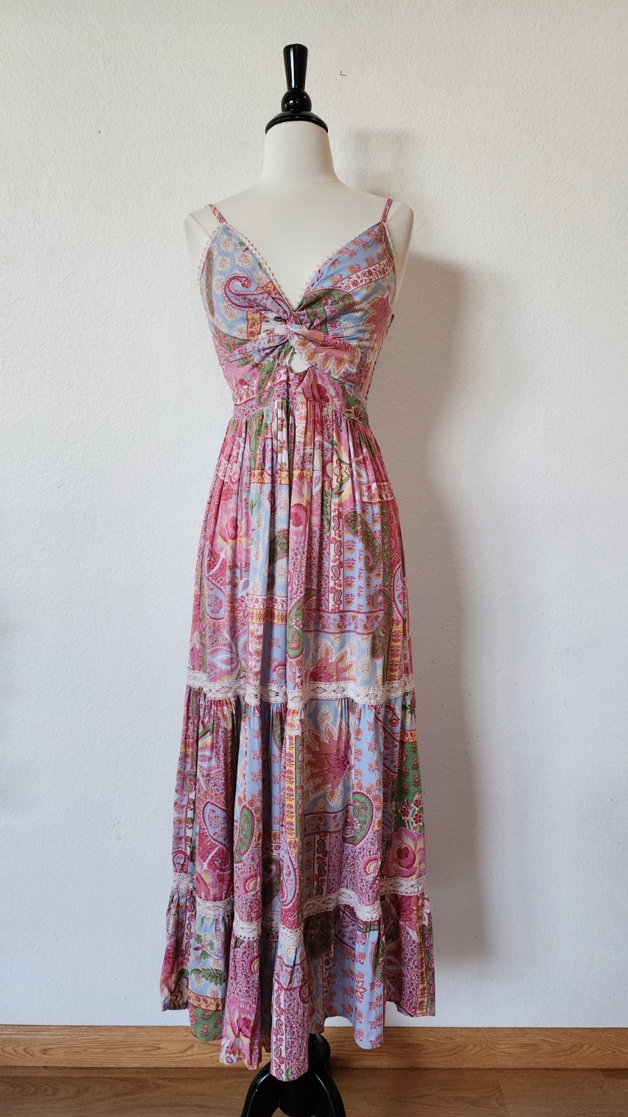 New Anthro Maxi Dress Size Small Floral Pink Wedding Coquette Garden Crochet