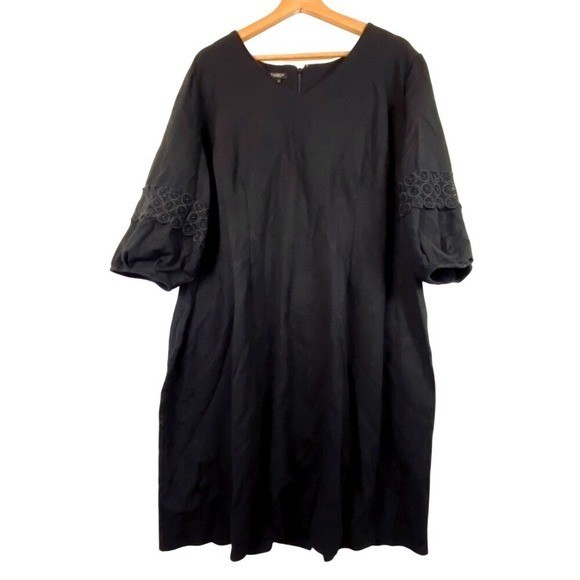 Talbots Women’s Short sleeve Midi dress Sz 16P Black Ponte Office Minimalist