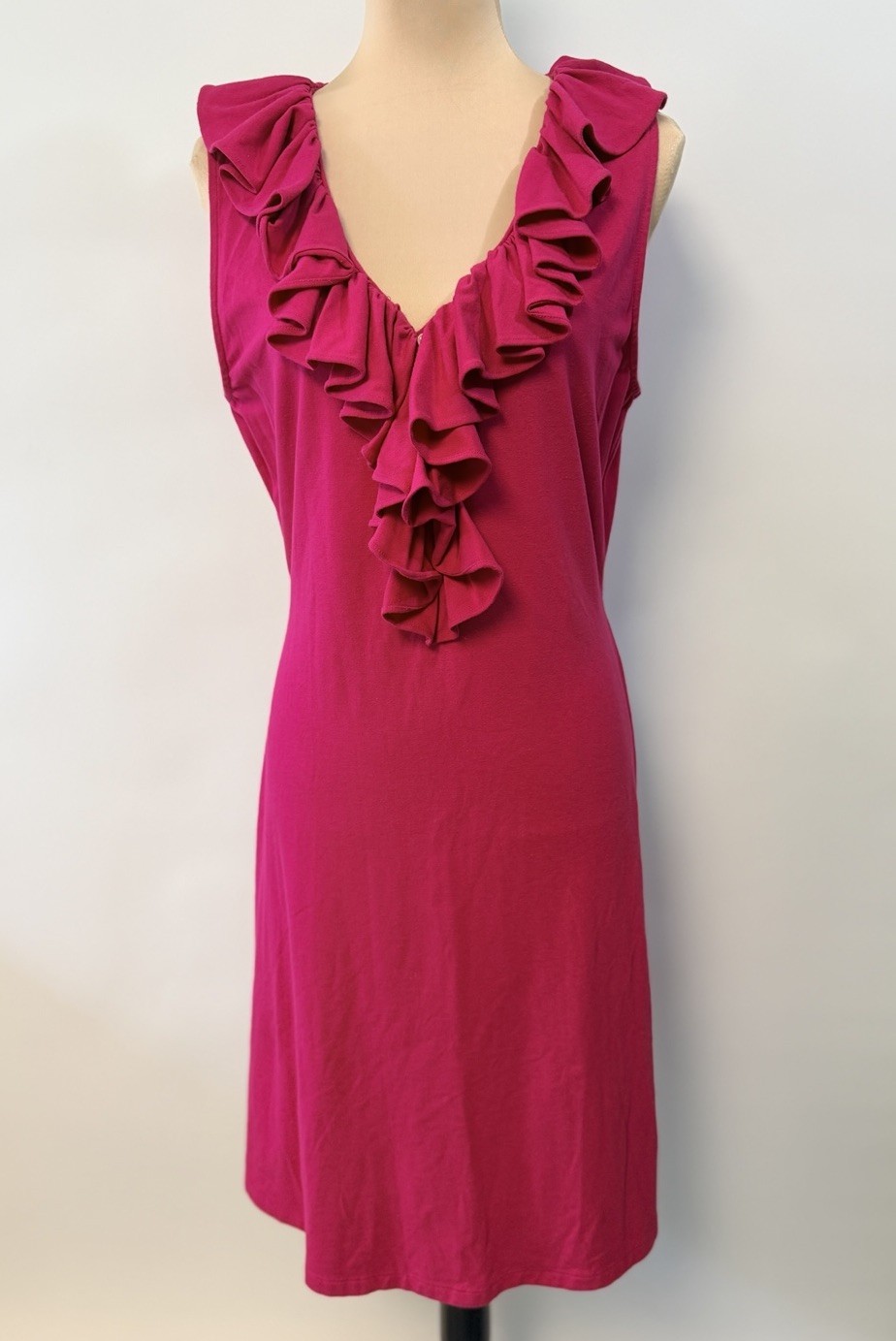 Lauren Ralph Lauren Dress XL Pink Ruffle Front Casual Preppy Resort Stretch