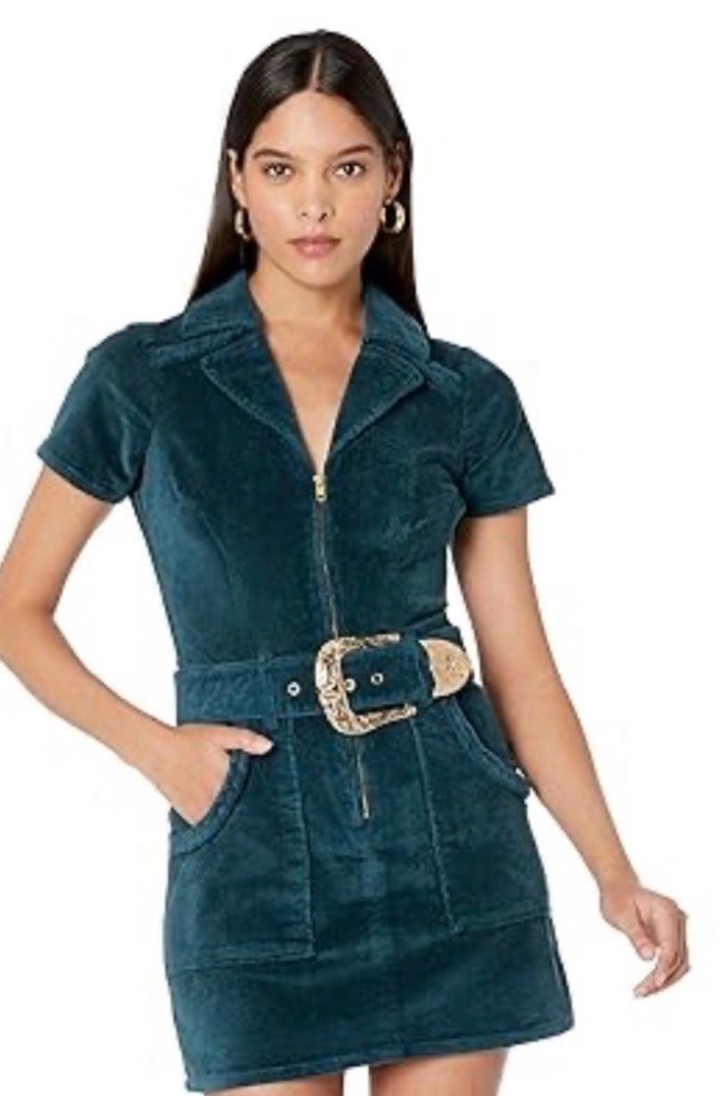 Show Me Your Mumu Woman’s Sz S Outlaw Jade Corduroy Belted Mini Dress Dark Teal