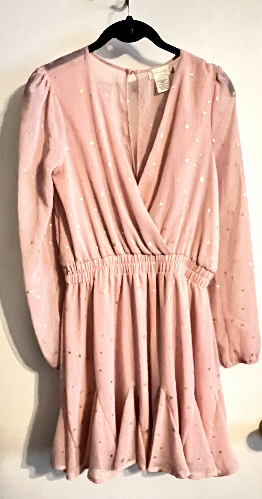 Altar’d State Pink Gold Star Print Long Sleeve V-Neck Short Wrap Dress S
