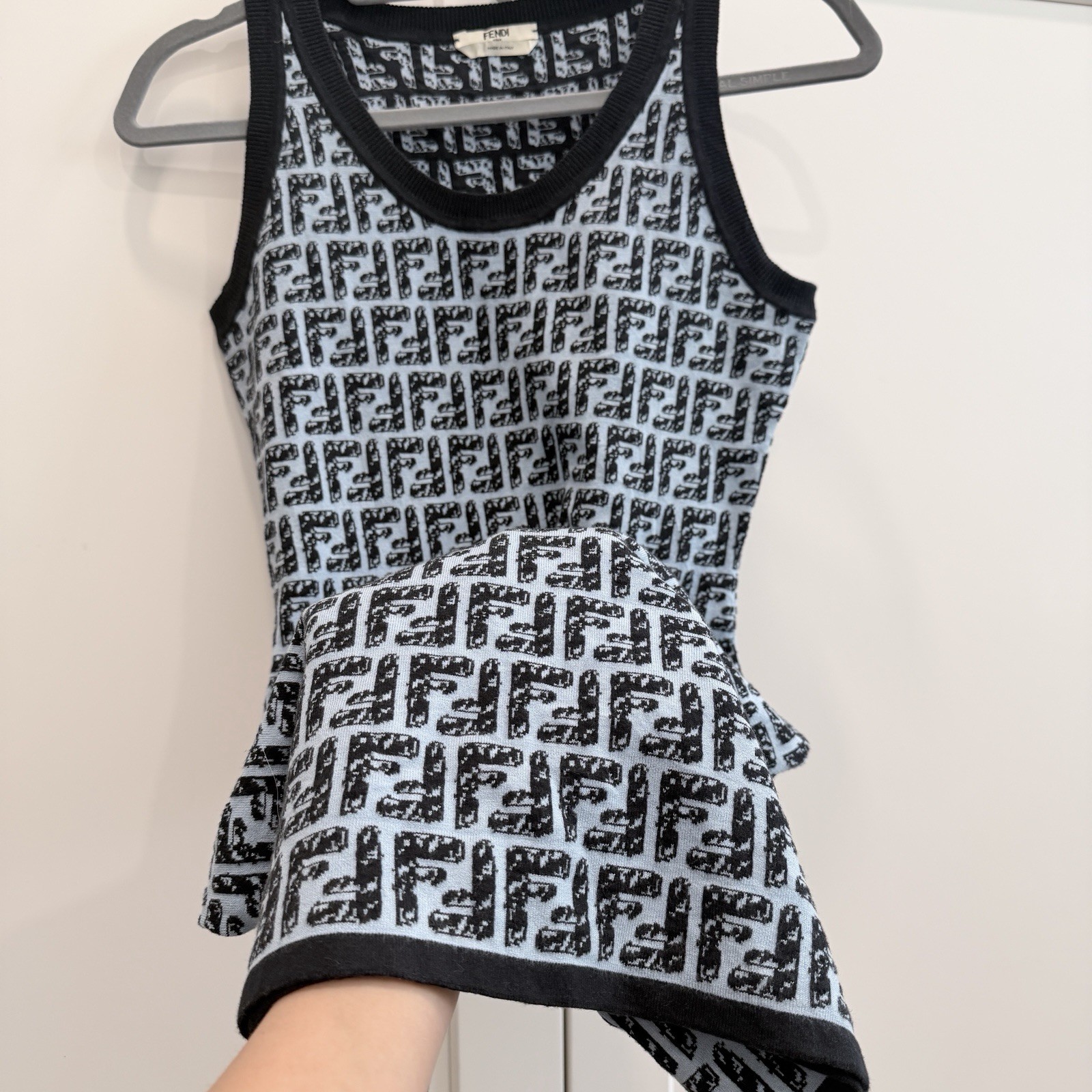 Fendi FF Logo Knit Mini Dress Blue Black Sleeveless Bodycon IT 38 / fits XS-S