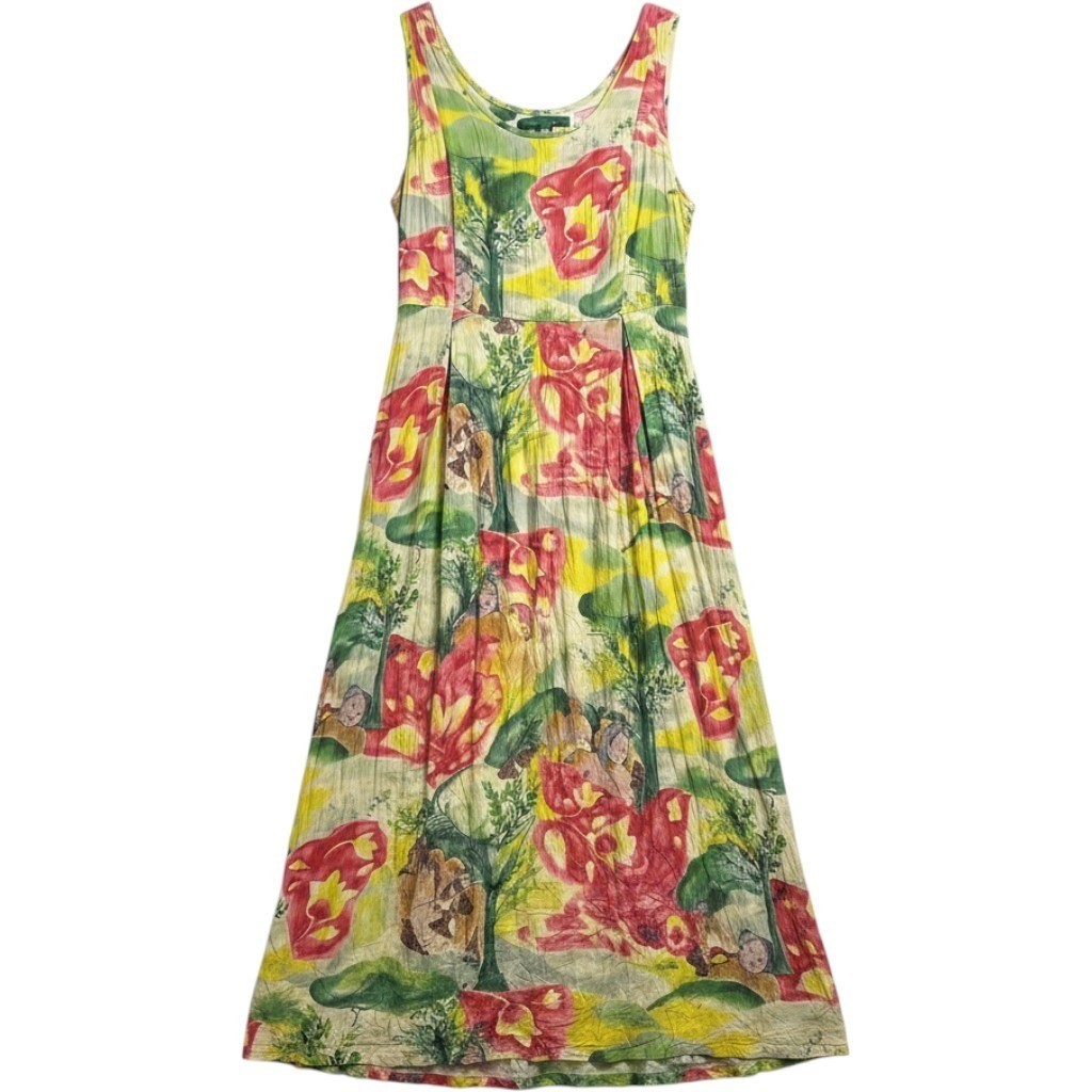 Jams World Womens Large Floral Rayon Sleeveless Maxi Dress Multicolor Tropical