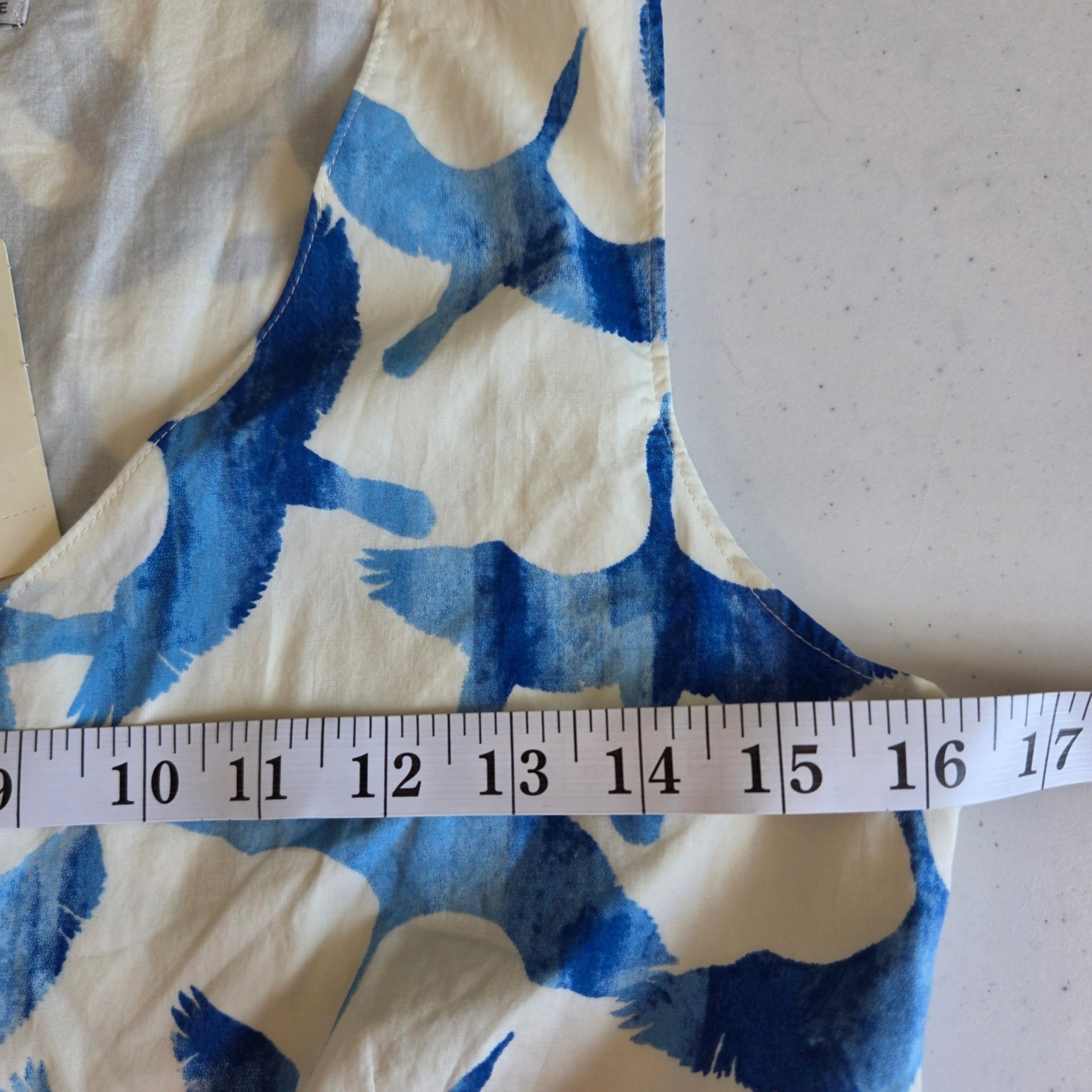 LL Bean Signature Blue White Crane Bird Print Linen Cotton Belted Dress NWT 4