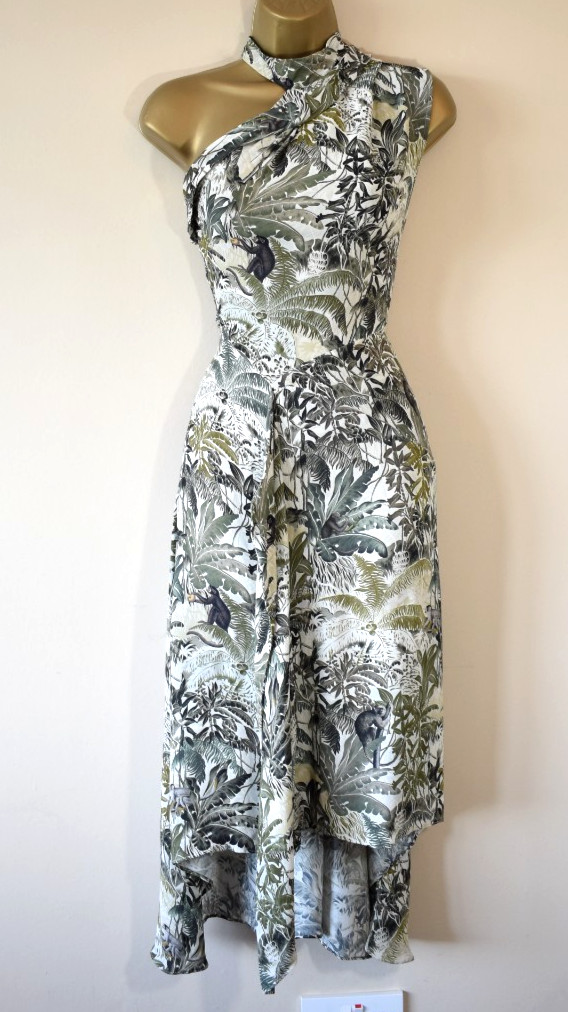 £195 REISS ADELIA Jungle Botanical Asymmetric Dress UK 8 Wedding Races Cruise