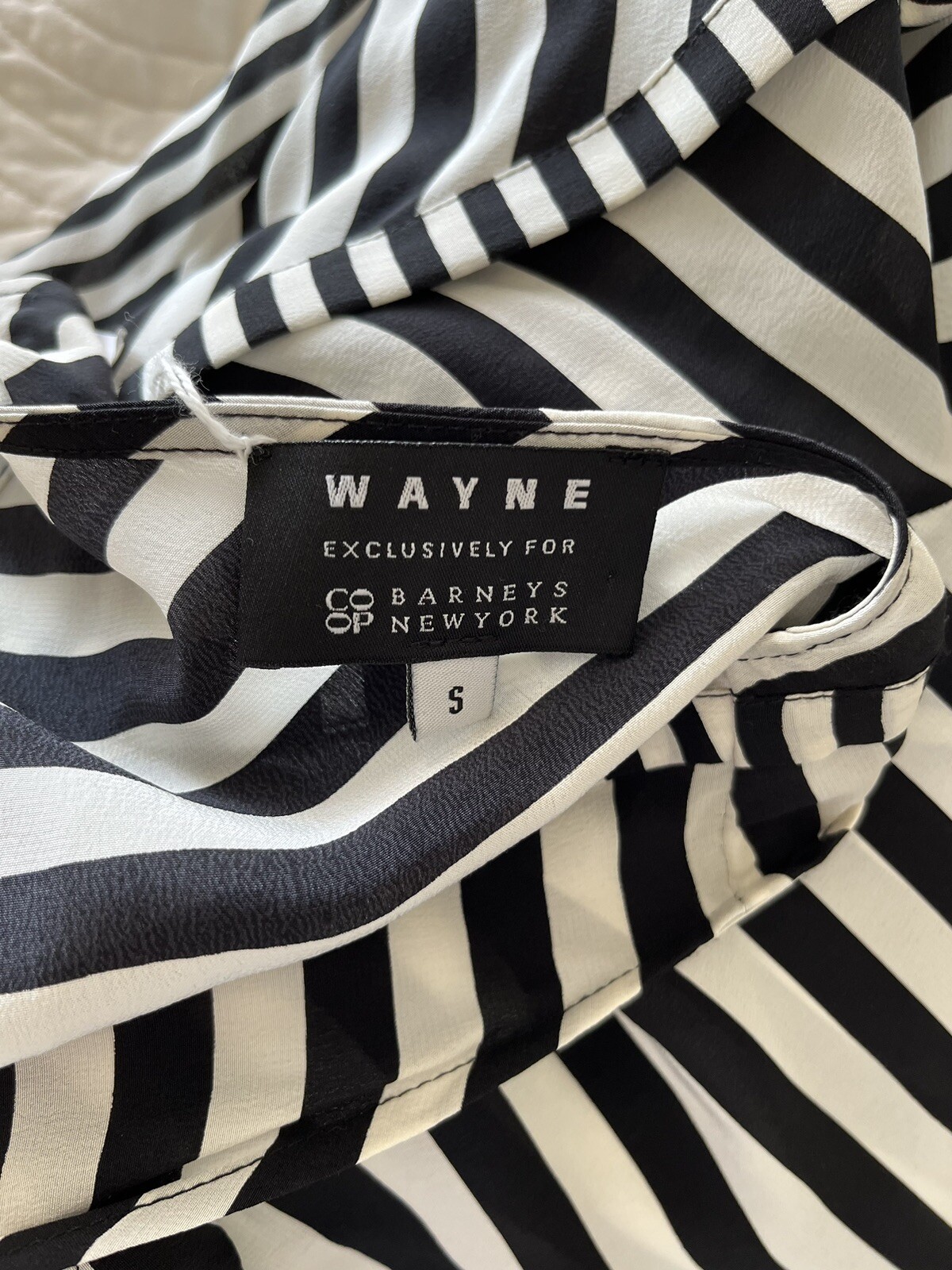 WAYNE BARNEY’S NEW YORK NEW! Black/Ivory Stripe 100% Silk A-Line Dress Sz S