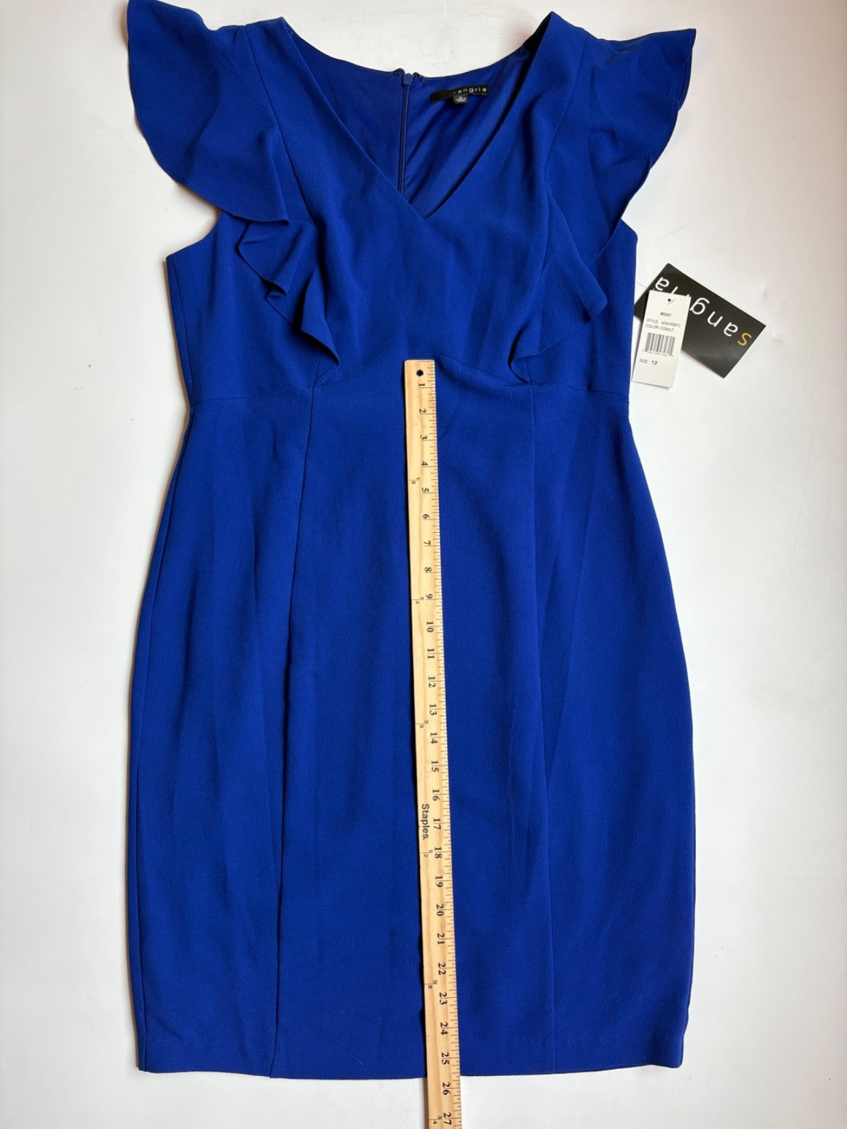 Sangria Women’s Cobalt Blue Ruffle Sleeve Sheath Dress Size 12 NWT Cocktail