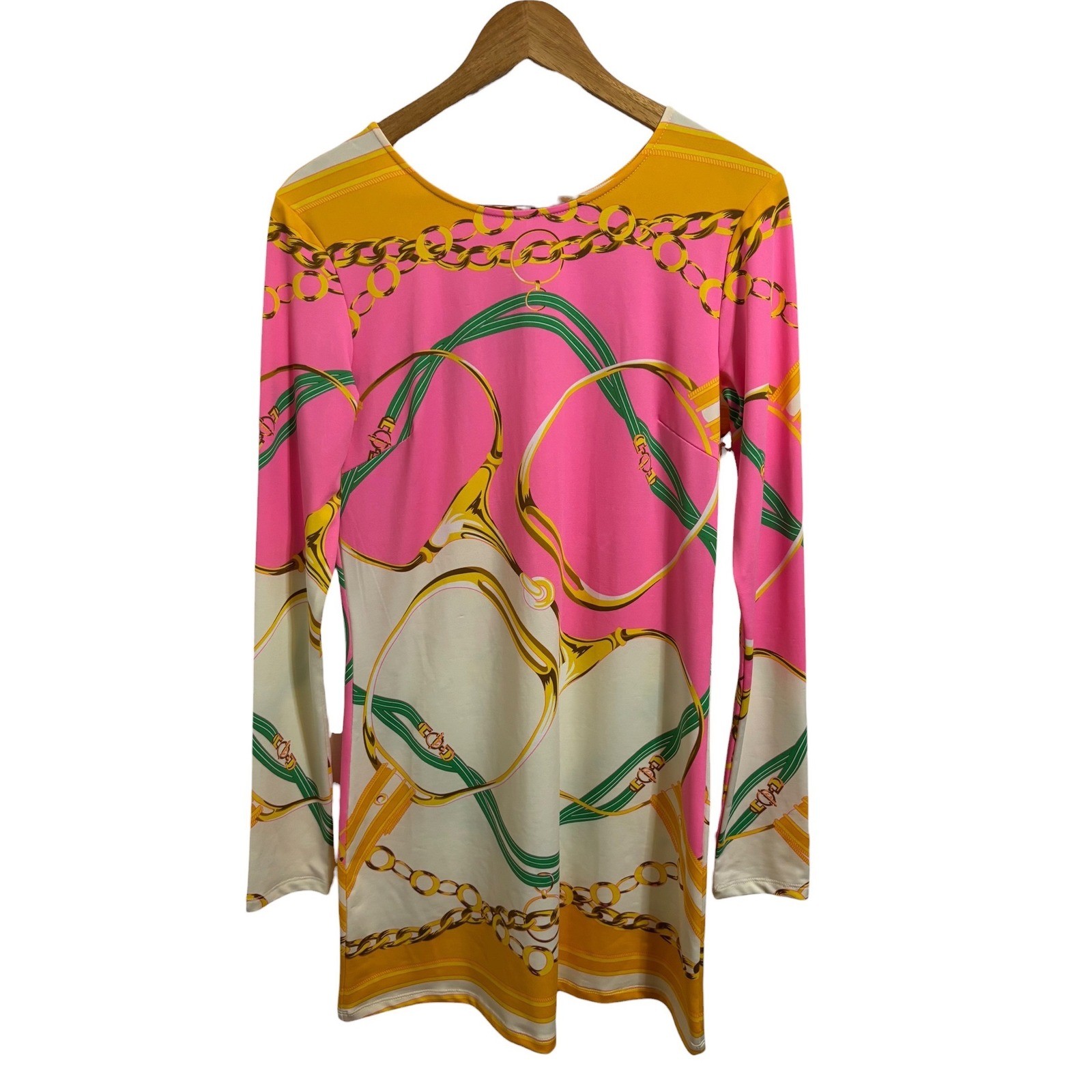Julie Brown Equestrian Scarf Print Shift Dress 5000 Cruise Resortwear Large NWT