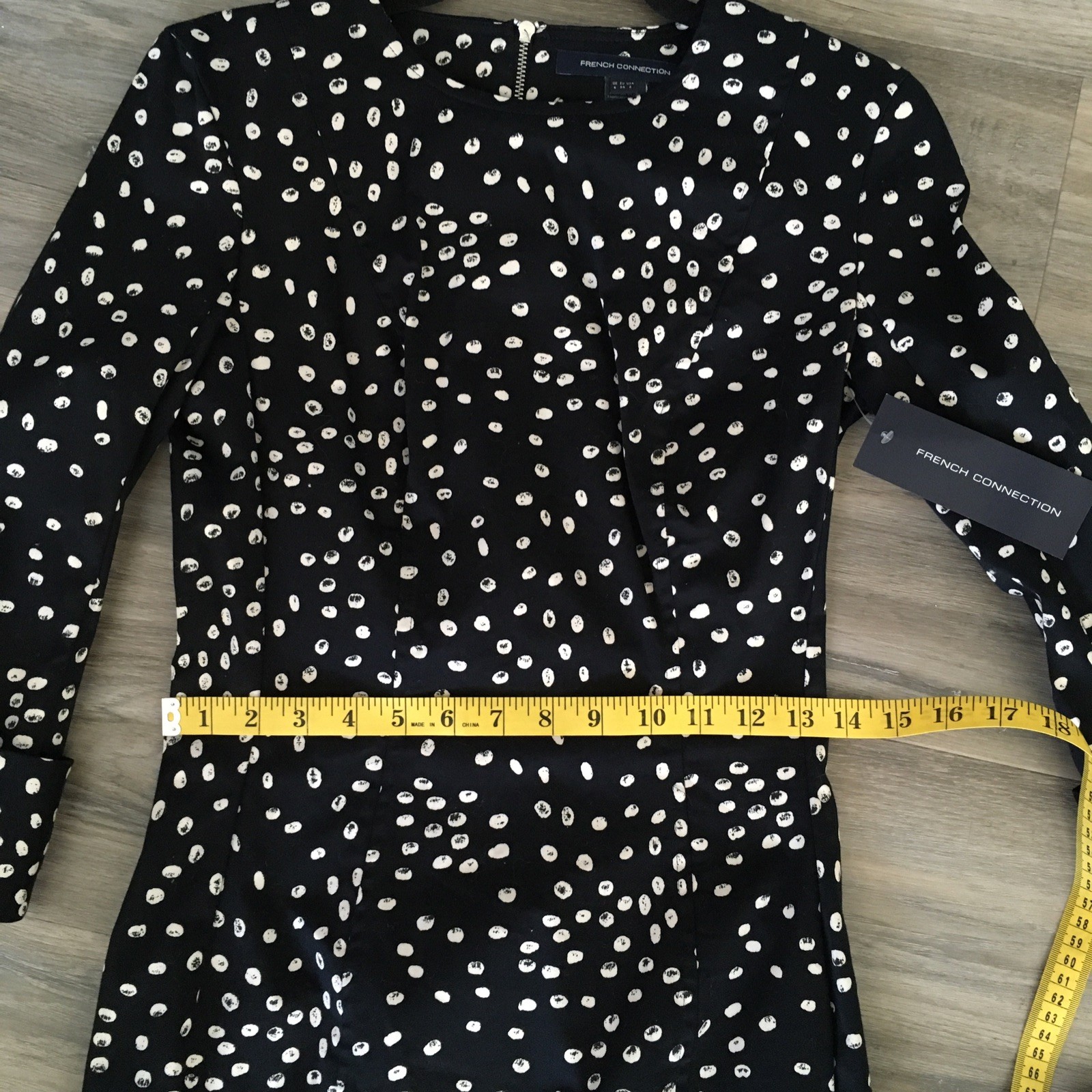 French Connection Fast Spotty Vintage Dress Snowdrop 2 Dot Black White Stretch