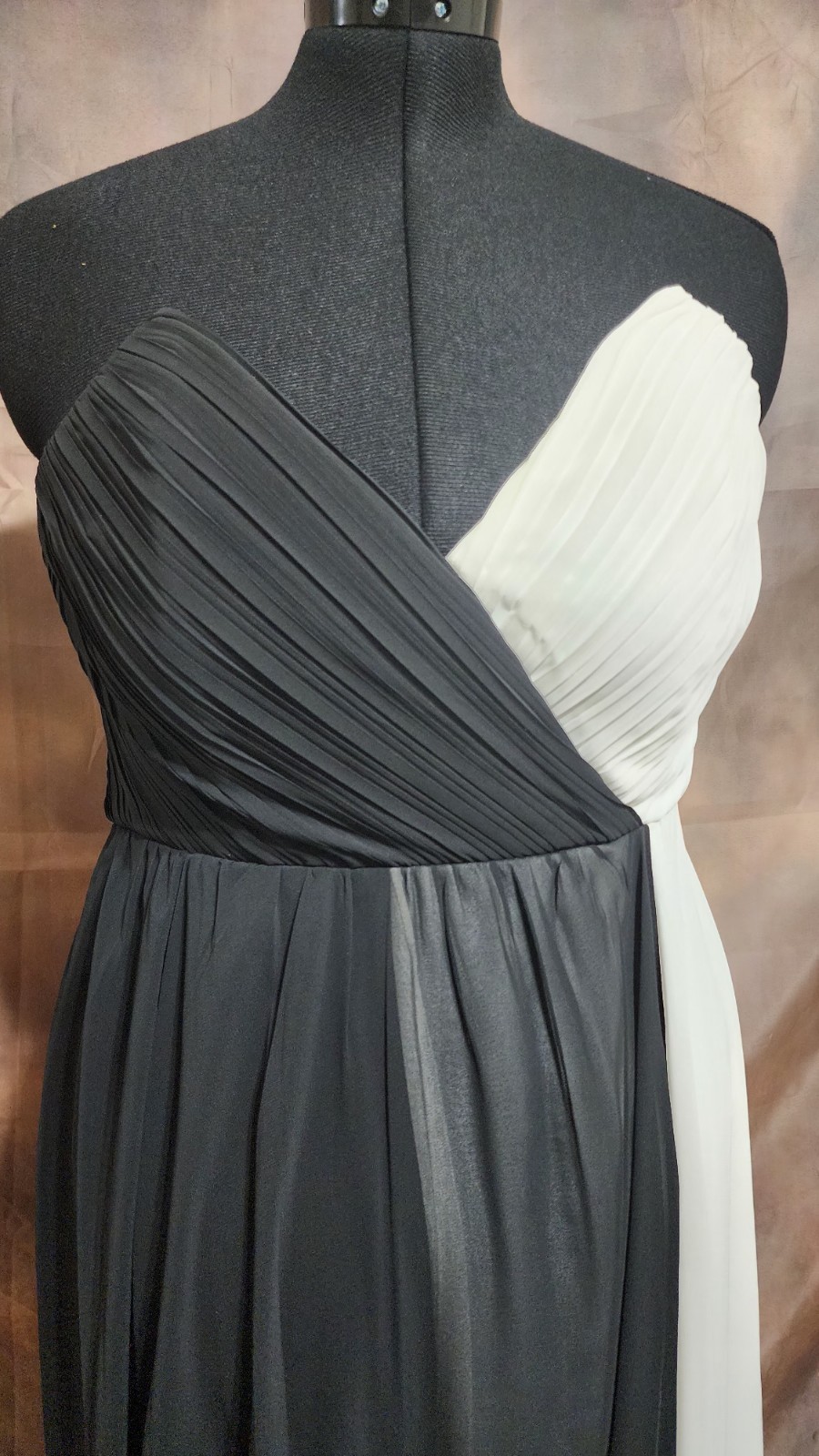 Luxury Style Black & Ivory Color Block Gown | Draped Pleated Evening Gown-L