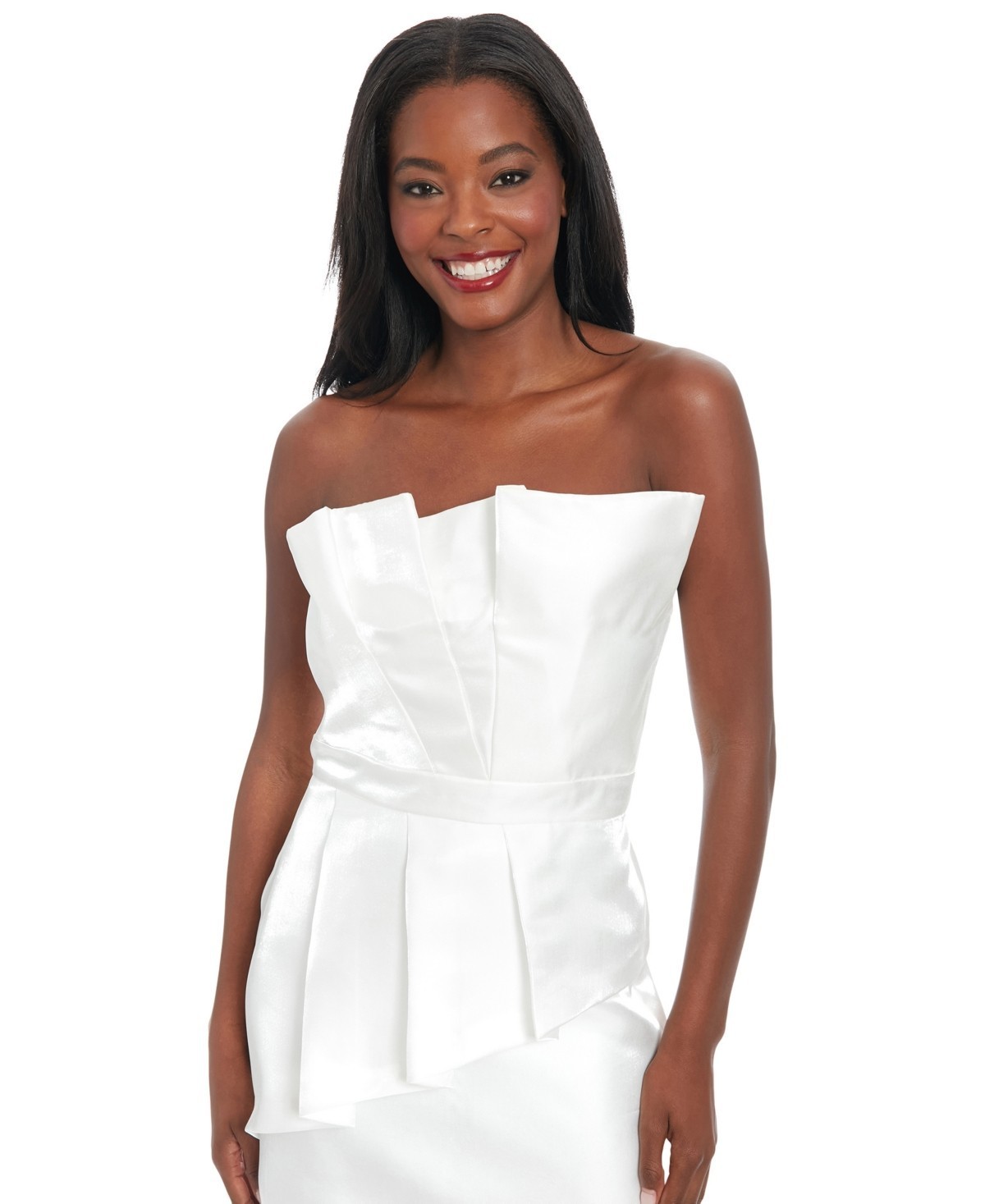 Ivy + Blu Pleated Bustier Peplum Mini Dress Women’s 12 Ivory Back Zip Closure