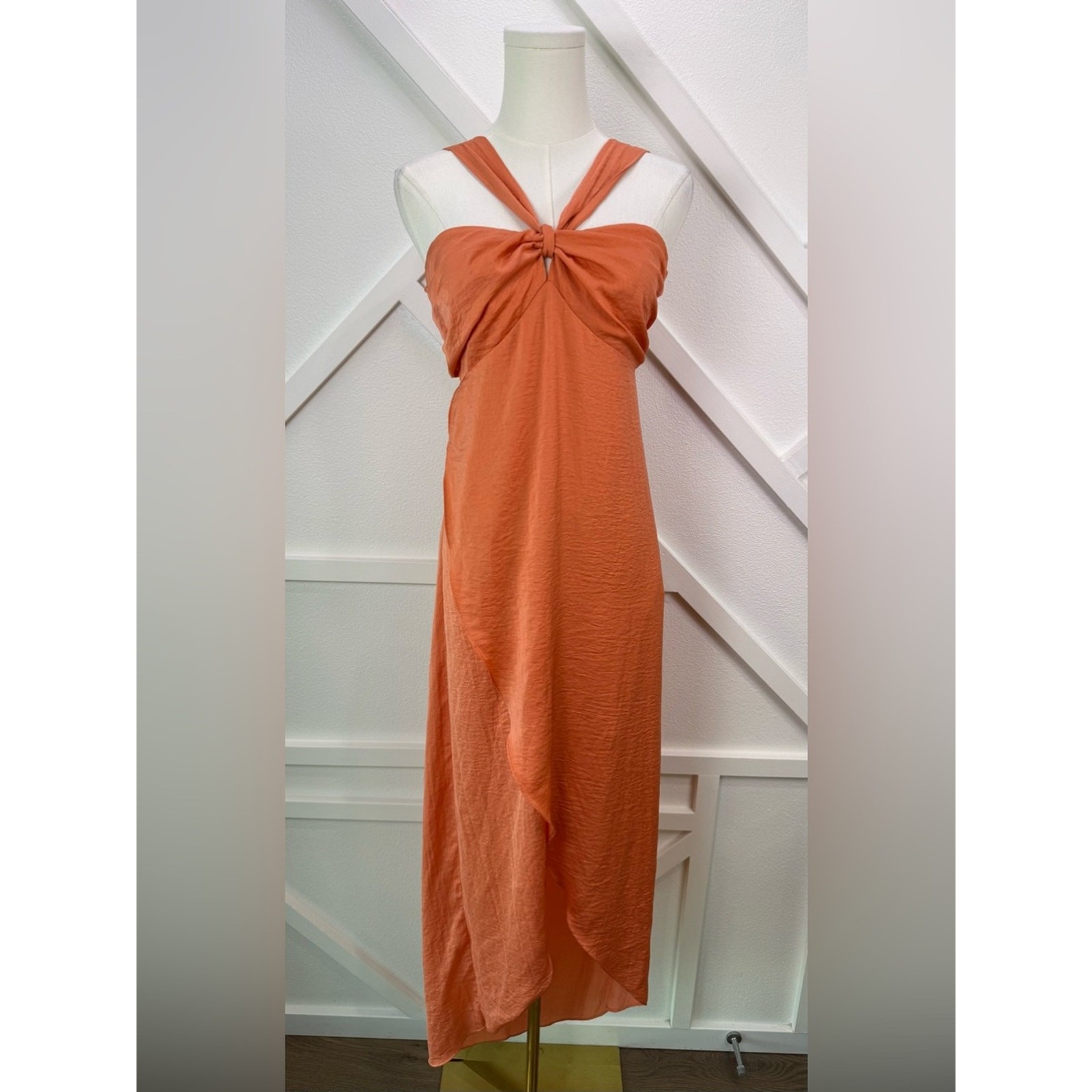 NWT Promesa Cape Cod Tulip Hem Open Back Maxi Dress In Coral Size Medium