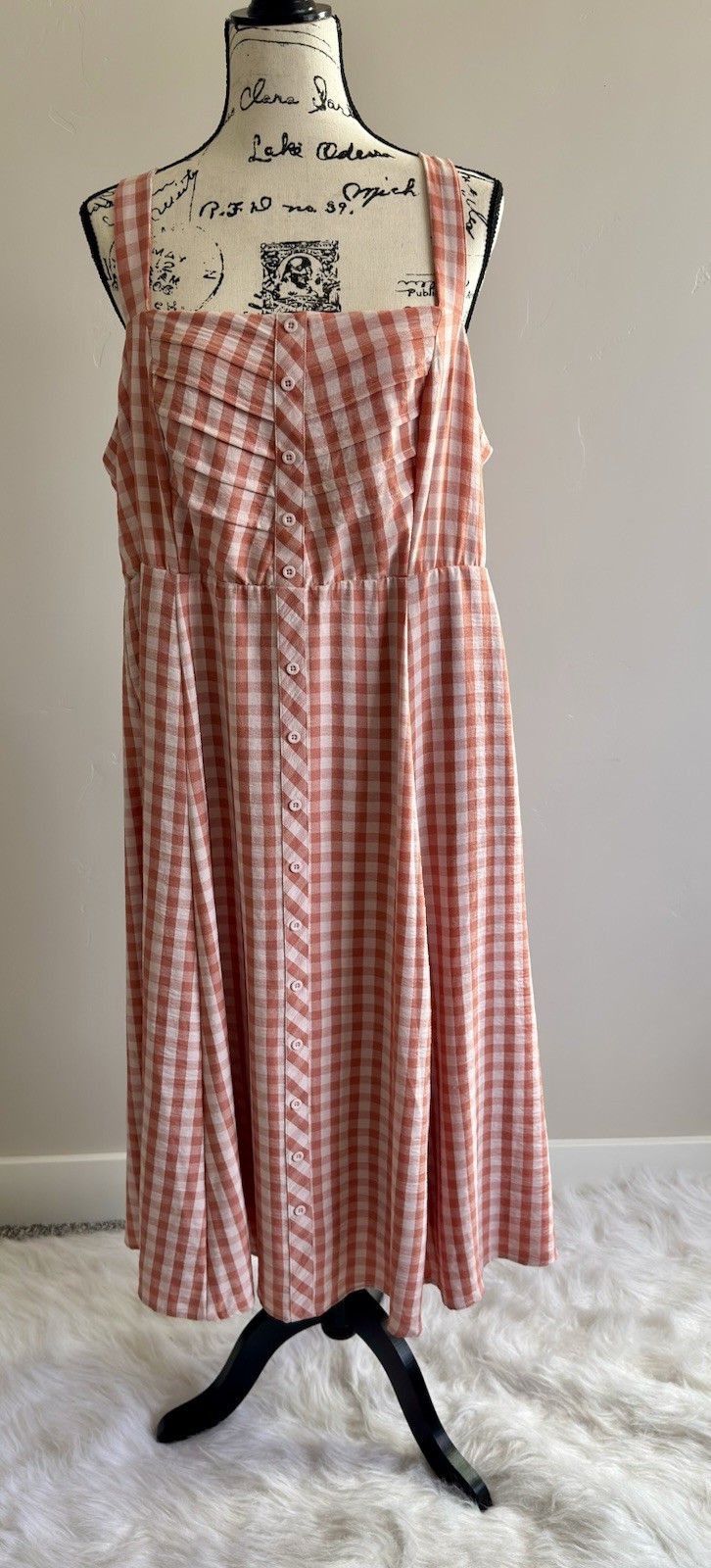Torrid Midi Button Front Dress Orange White Size 1X NWT