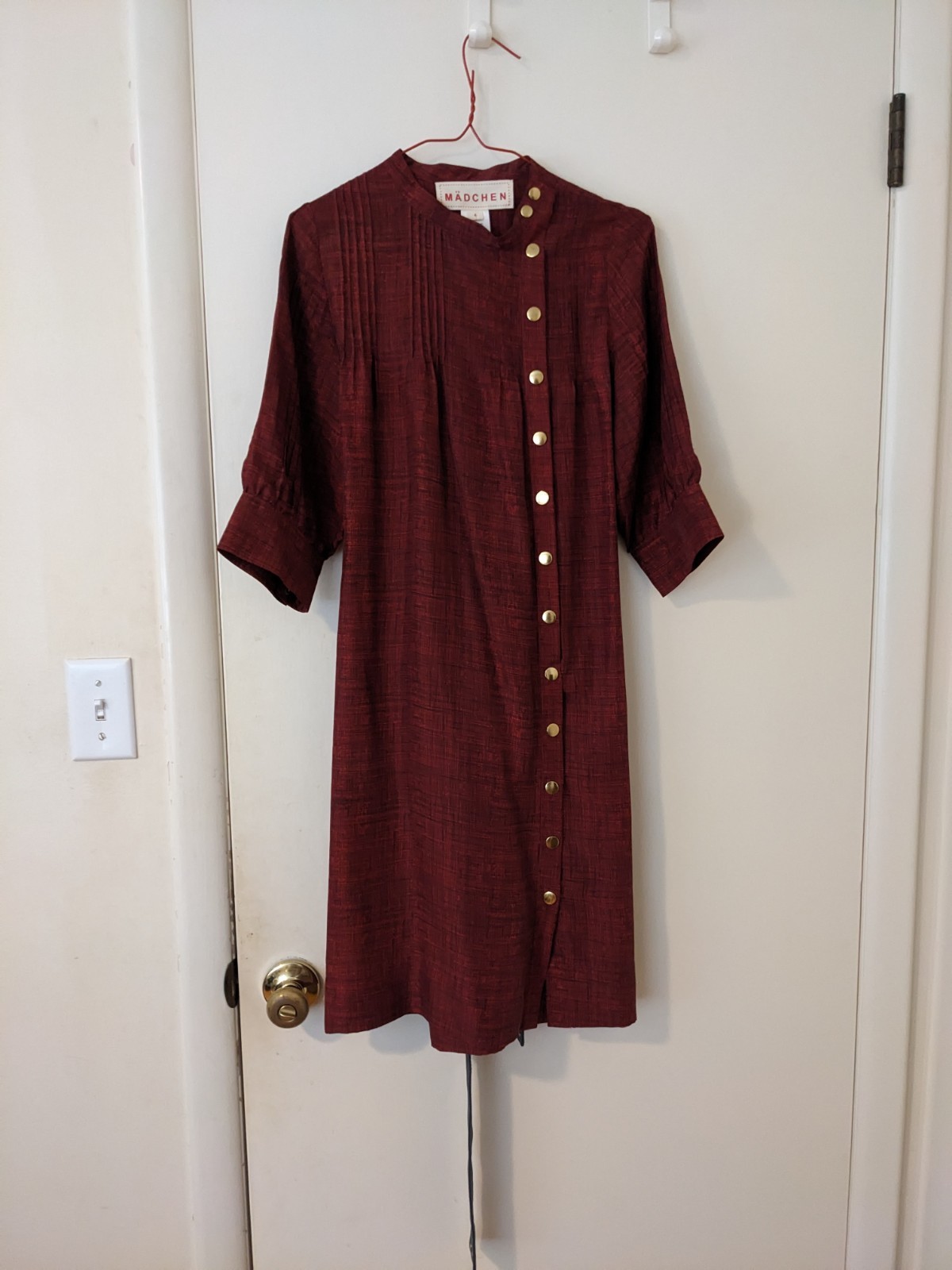 Anthropologie Madchen Size 4 Scarlet Blaze Silk Dress Leather Belt Asymmetrical