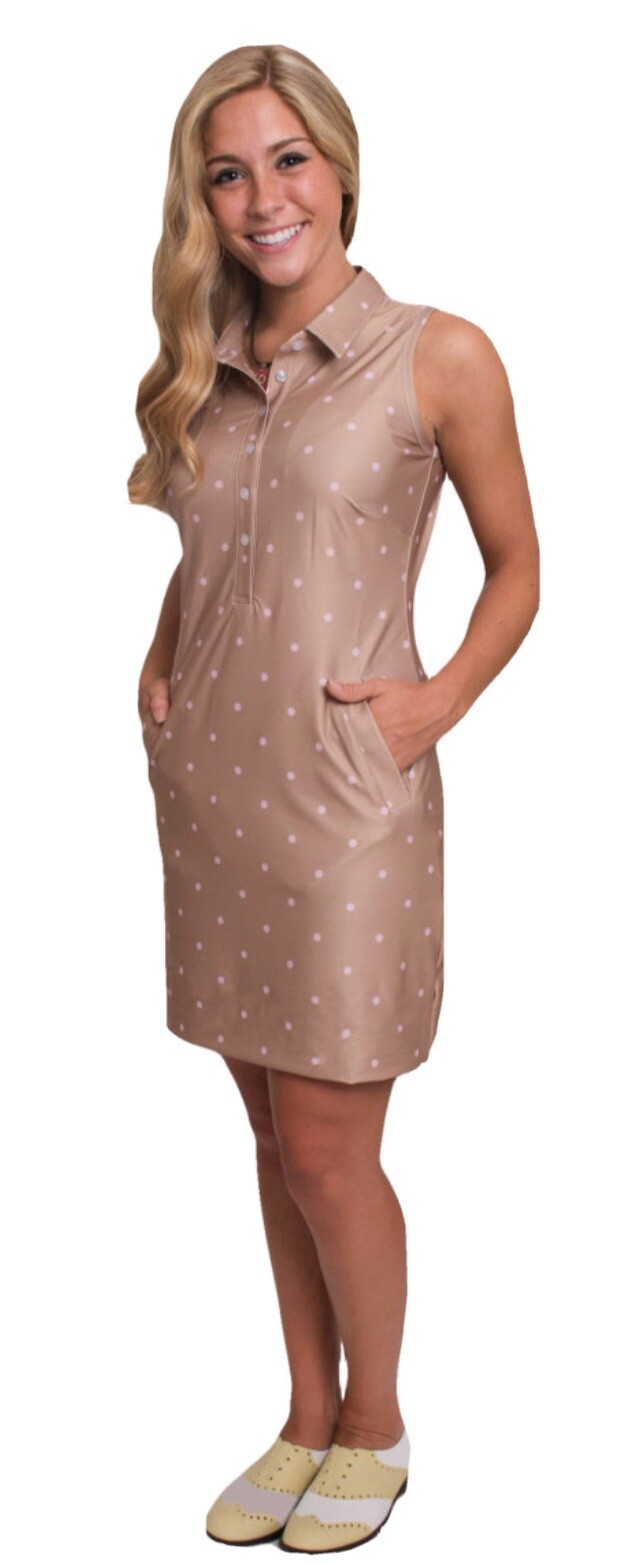 TEE 2 SEA Golf Dress XS Polka Dot Brown and Pink. SPF 50+ Sun Protection.