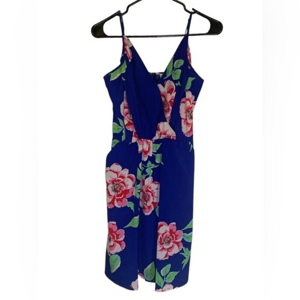 Yumi Kim Dress Small Royal Blue Floral Mini Spaghetti Strap Vacation Brunch Tea