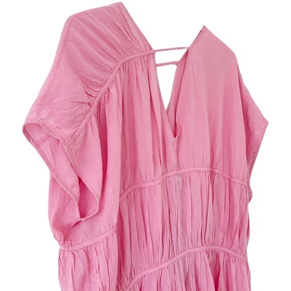 NWT Devotion Twins Chalkos Cotton Tiered Pink Asymmetrical Maxi Dress Size S
